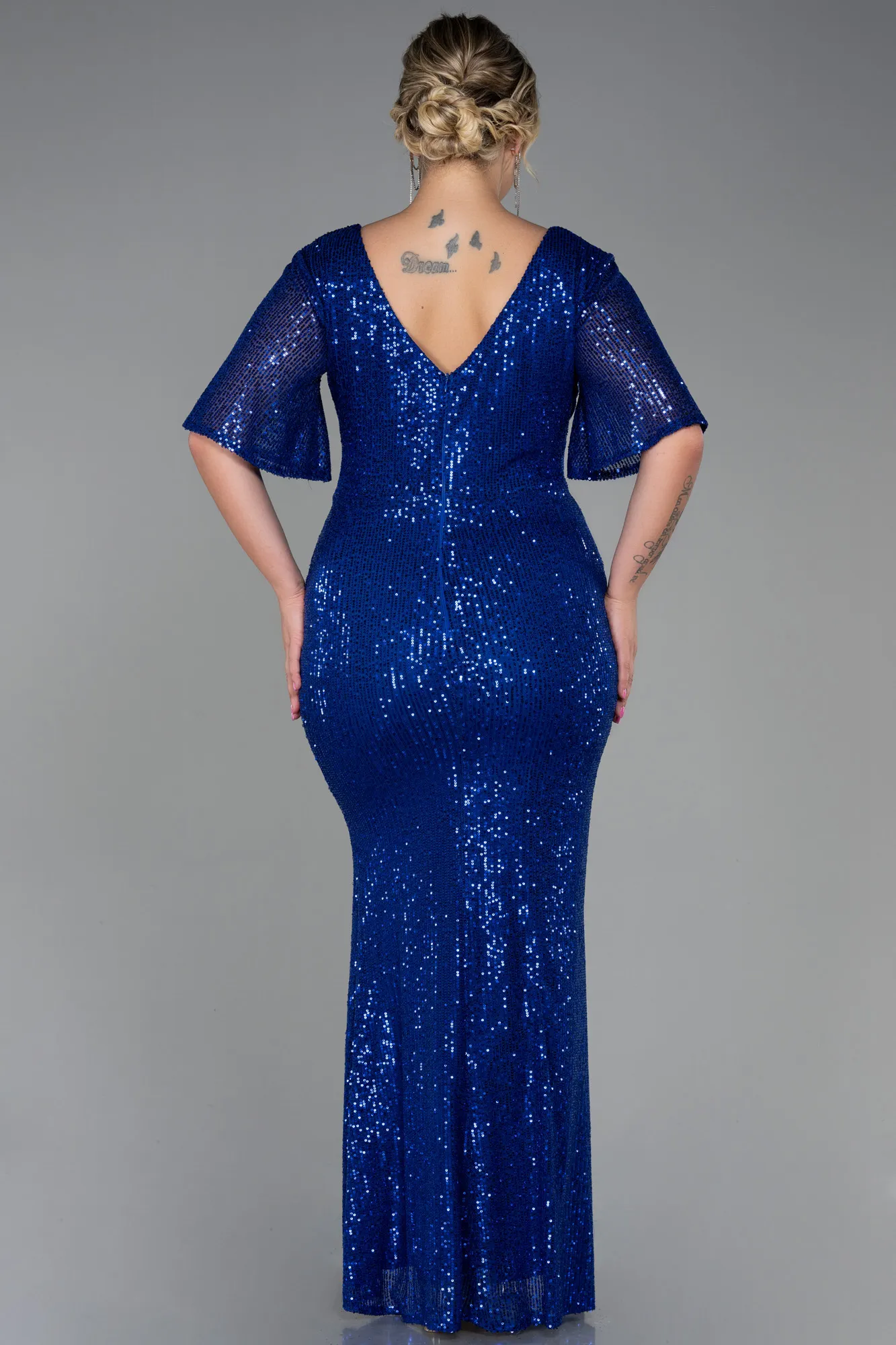 Sax Blue-Long Scaly Plus Size Evening Dress ABU2796