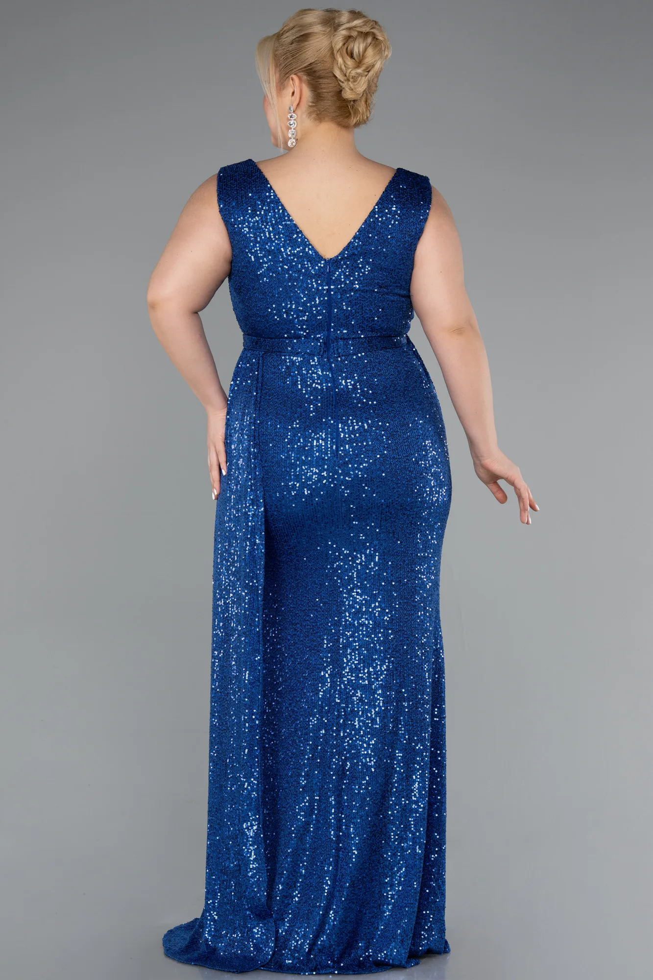 Sax Blue-Long Scaly Plus Size Evening Dress ABU3194