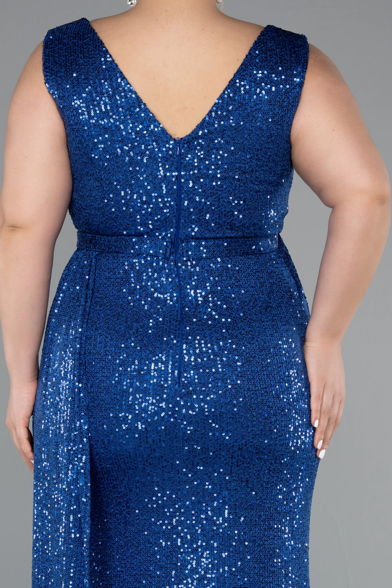 Sax Blue-Long Scaly Plus Size Evening Dress ABU3194