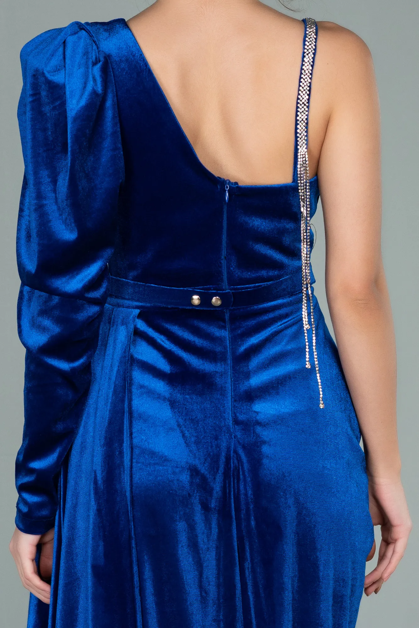 Sax Blue-Long Velvet Evening Dress ABU2074