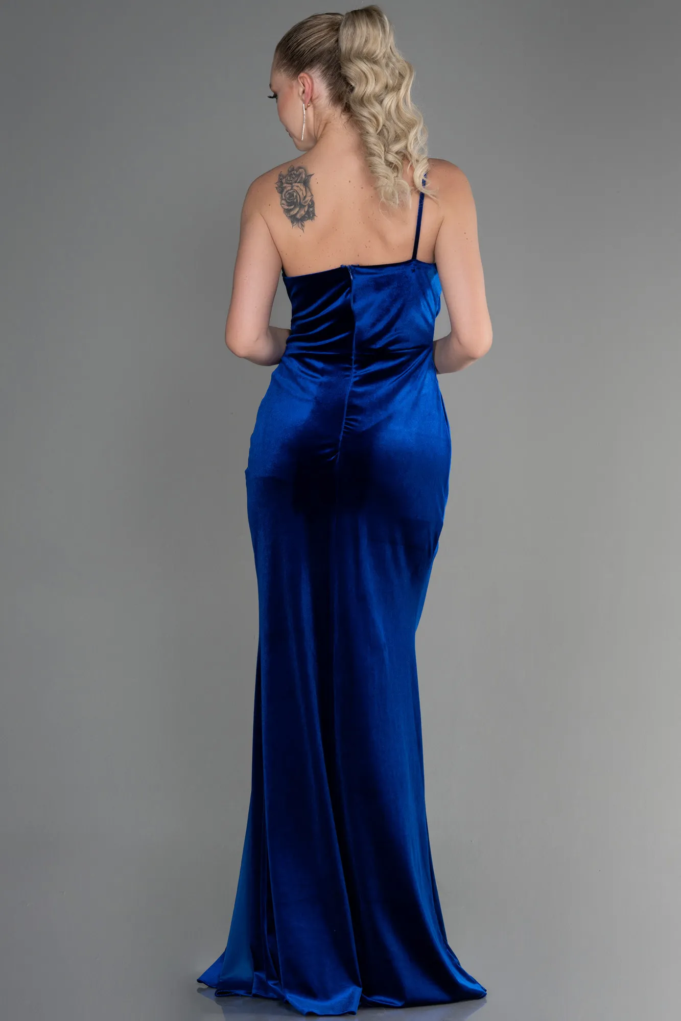 Sax Blue-Long Velvet Evening Dress ABU2626