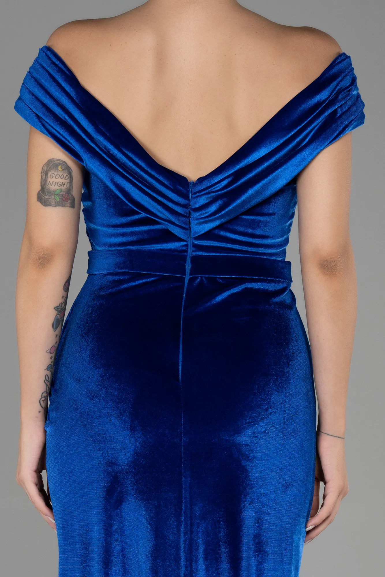 Sax Blue-Long Velvet Evening Dress ABU3330