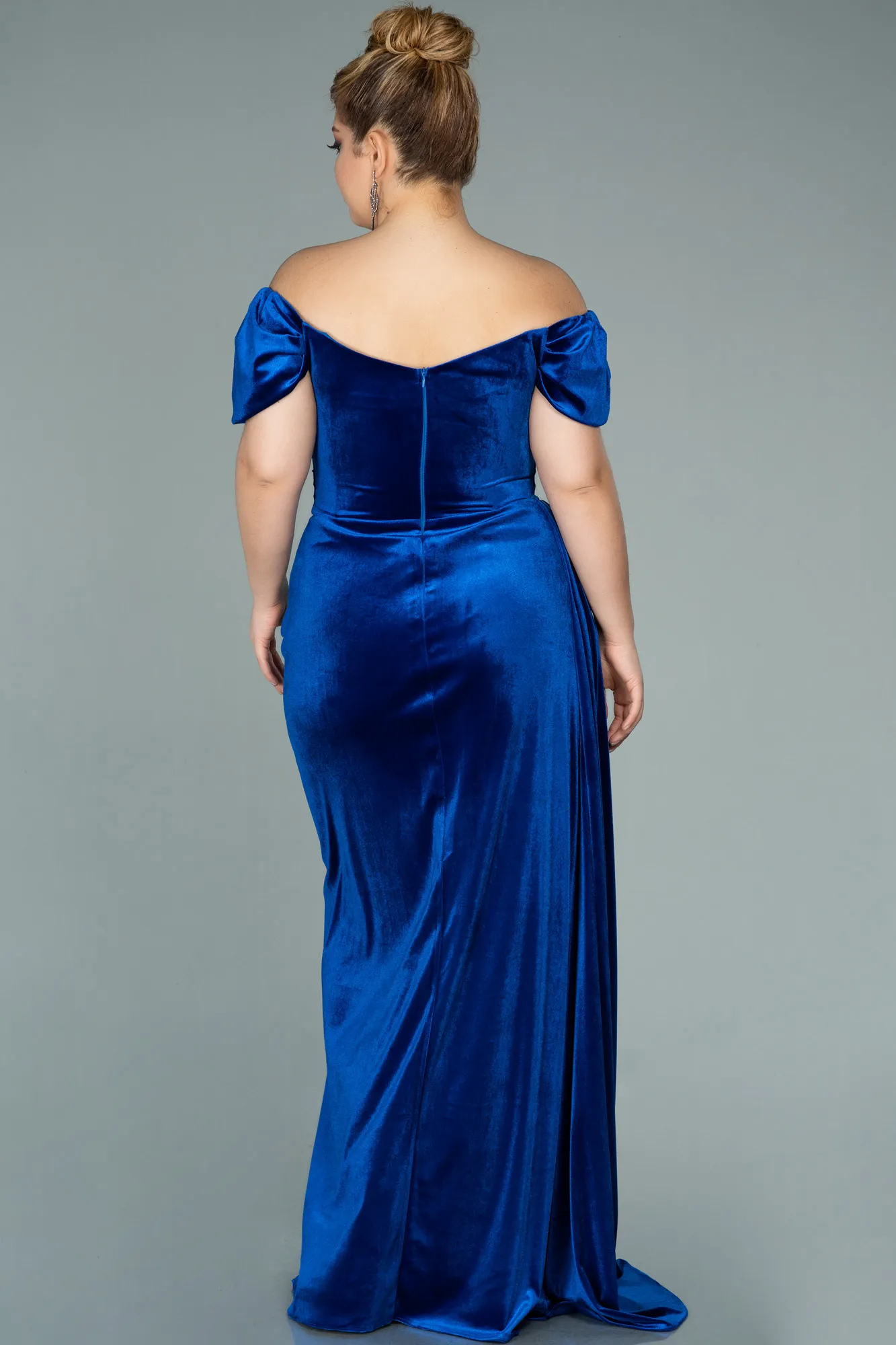 Sax Blue-Long Velvet Oversized Evening Dress ABU1991
