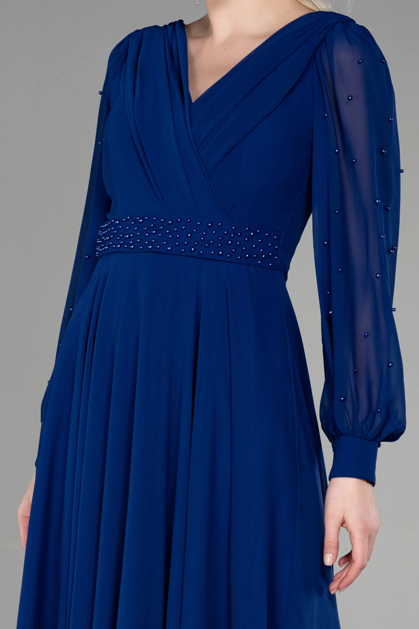 Sax Blue-Midi Chiffon Cocktail Dress ABK1959