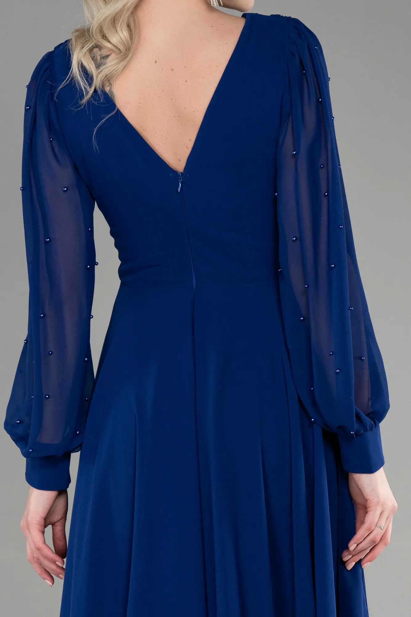 Sax Blue-Midi Chiffon Cocktail Dress ABK1959