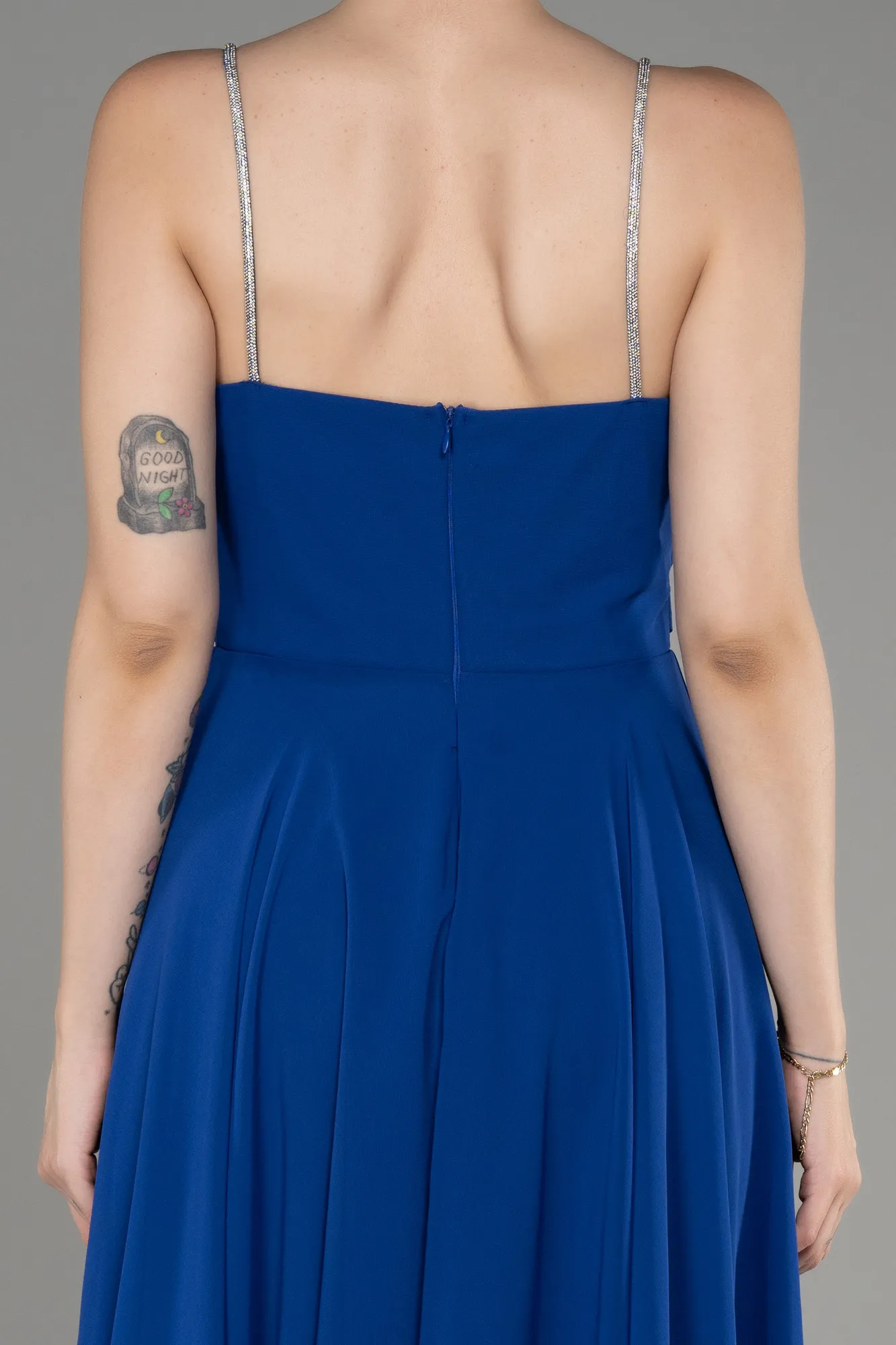 Sax Blue-Midi Chiffon Evening Dress ABK1986