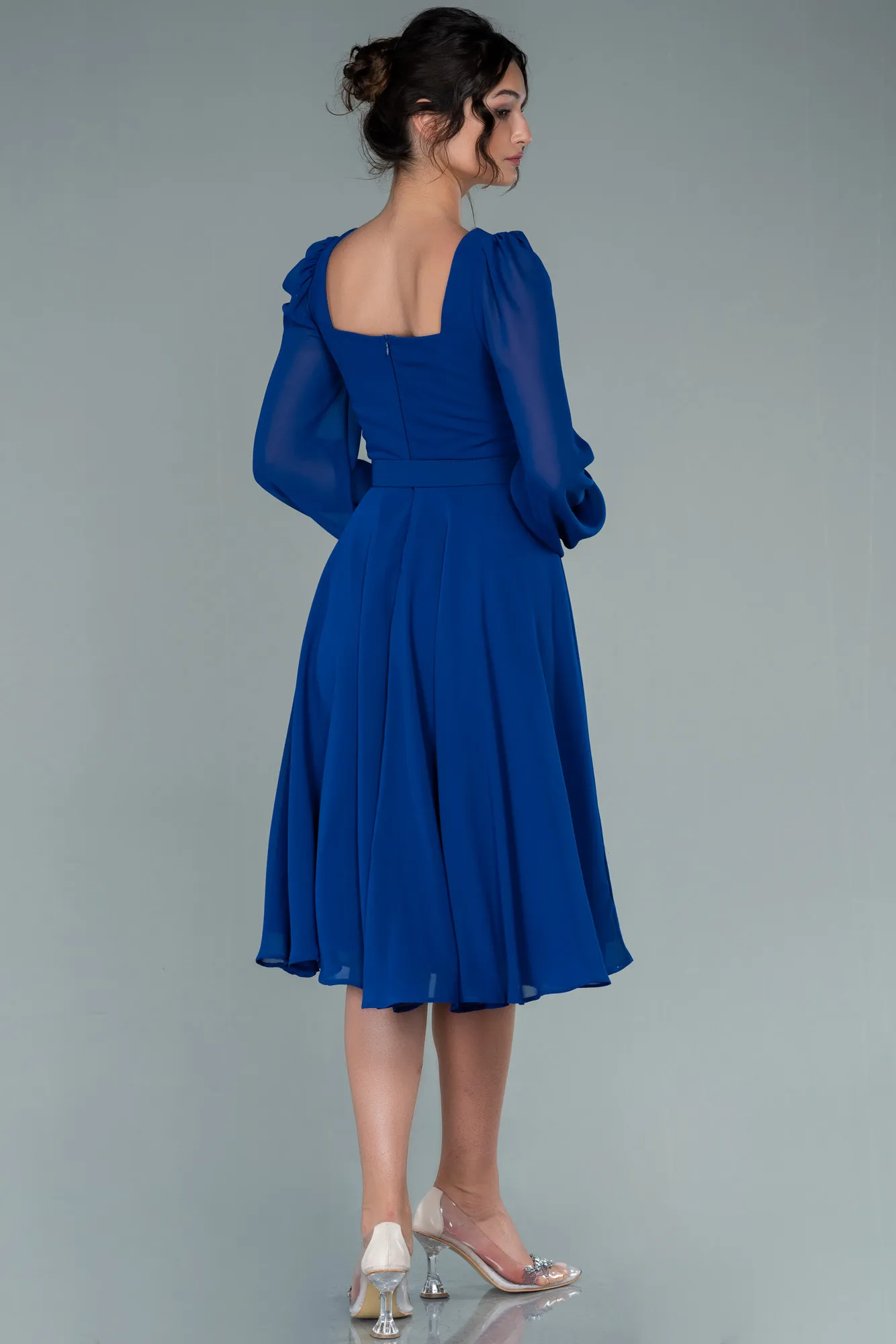 Sax Blue-Midi Chiffon Invitation Dress ABK1441