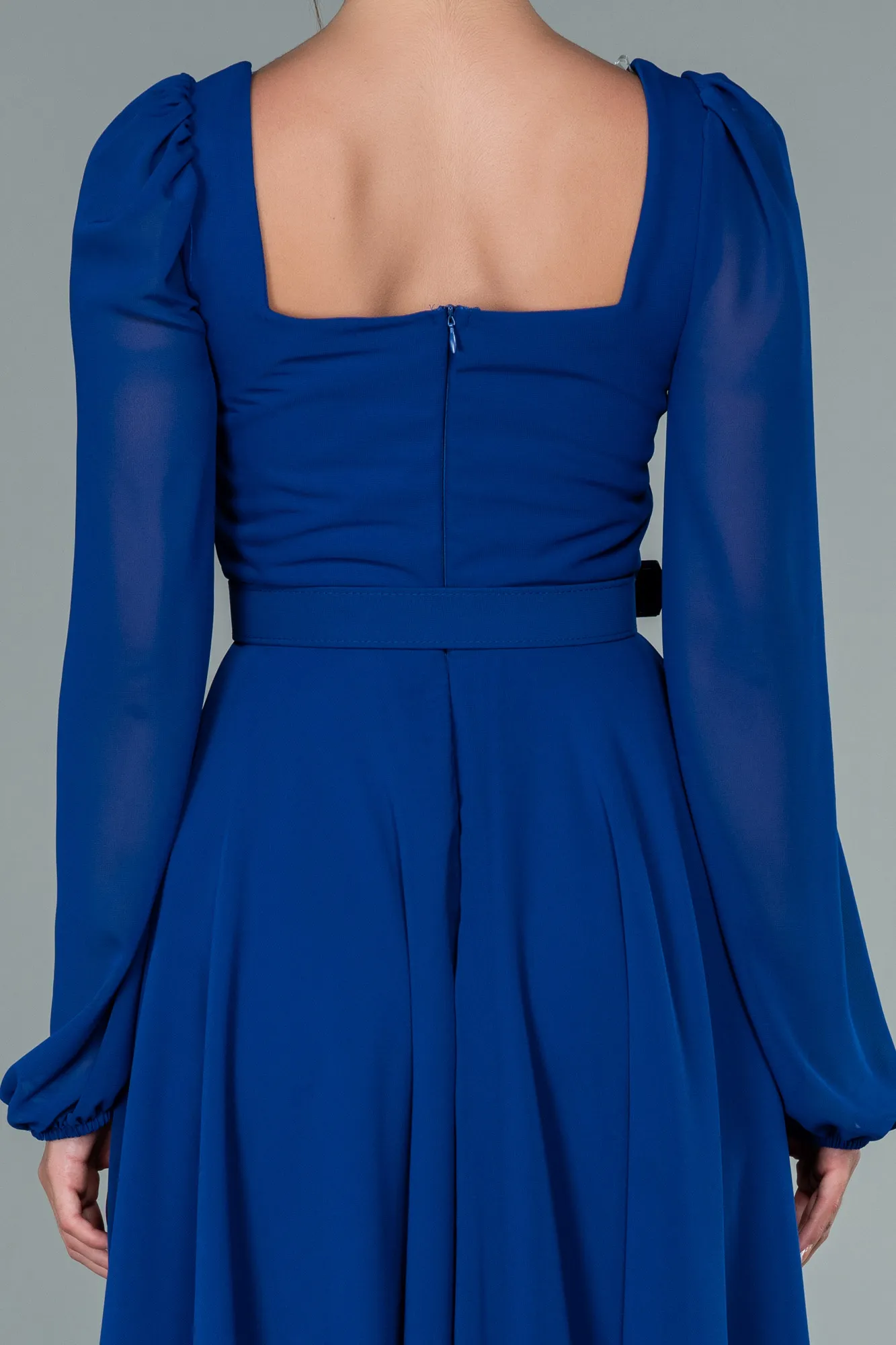 Sax Blue-Midi Chiffon Invitation Dress ABK1441