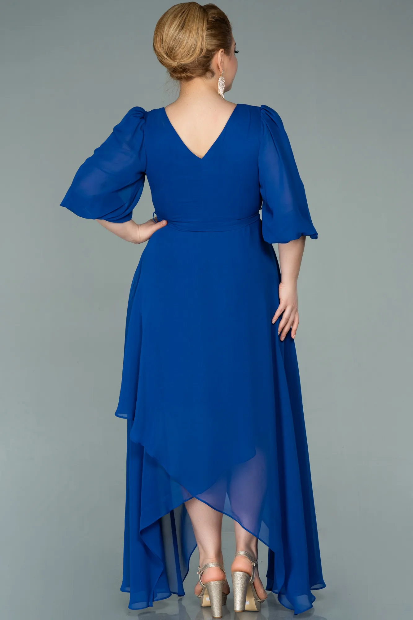 Sax Blue-Midi Chiffon Oversized Evening Dress ABK1083