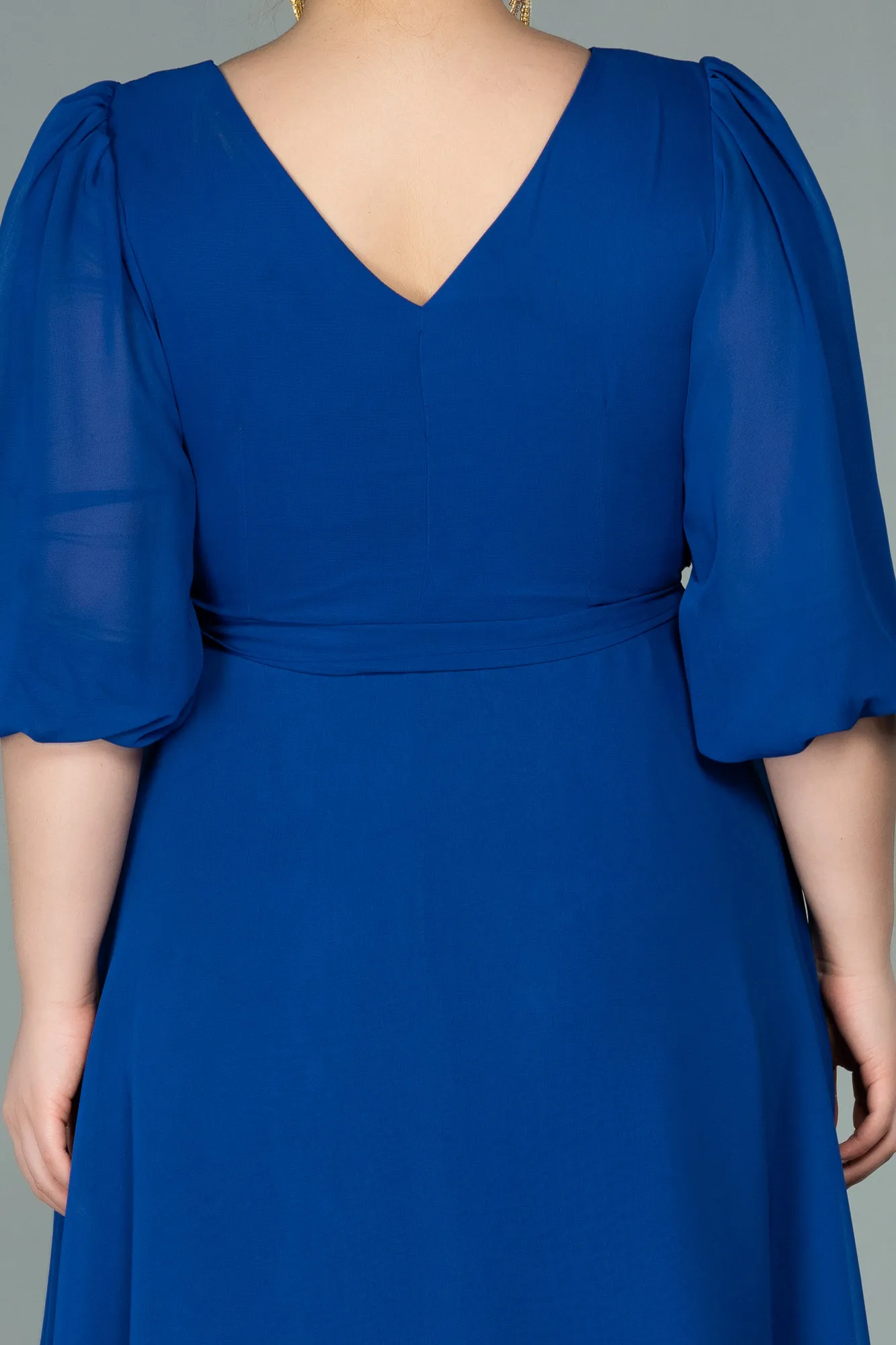 Sax Blue-Midi Chiffon Oversized Evening Dress ABK1083