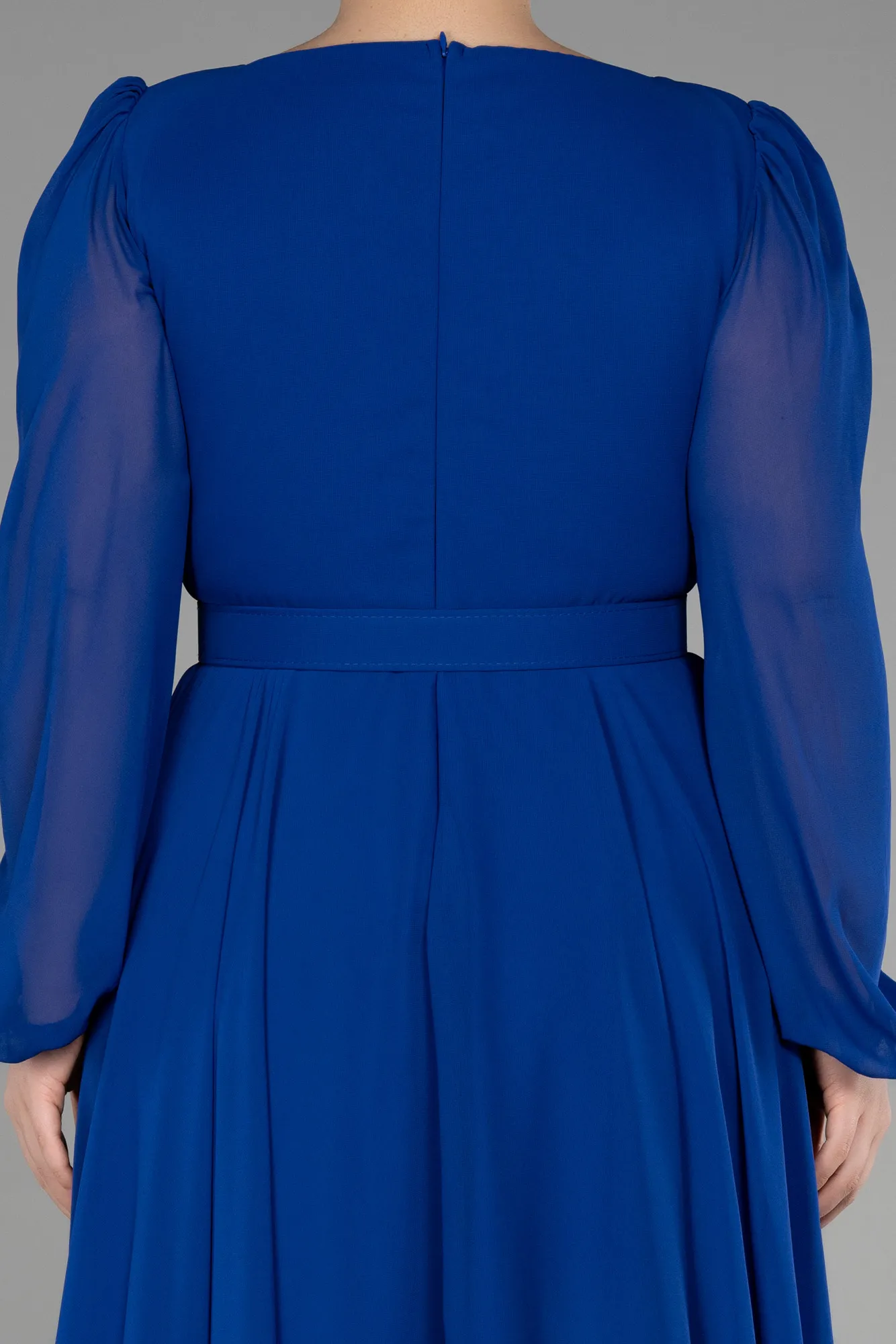 Sax Blue-Midi Chiffon Plus Size Cocktail Dress ABK1970