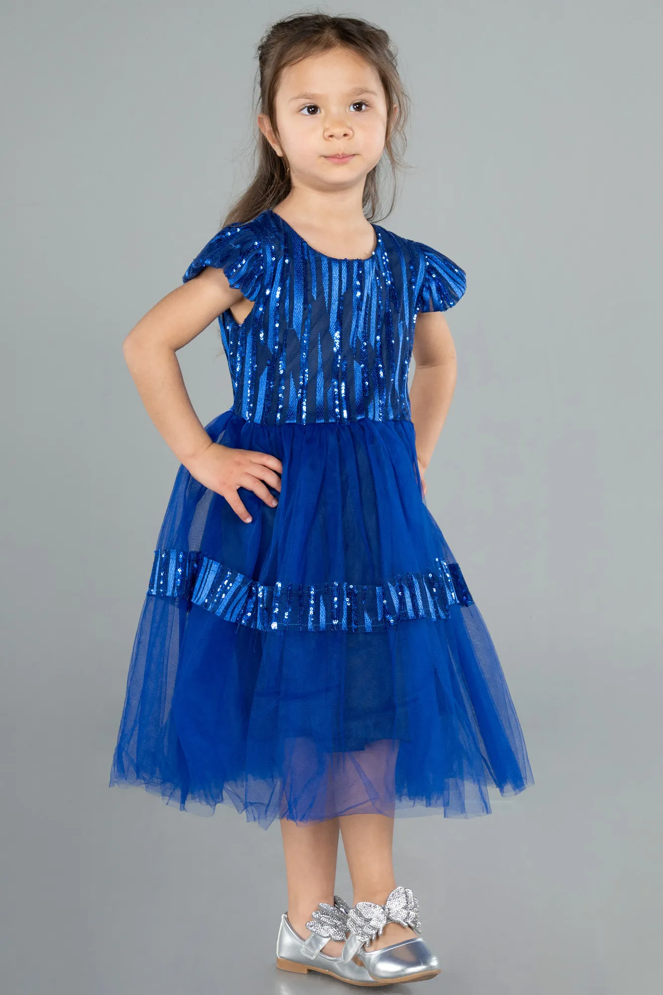 Sax Blue-Midi Girl Dress ABK2301