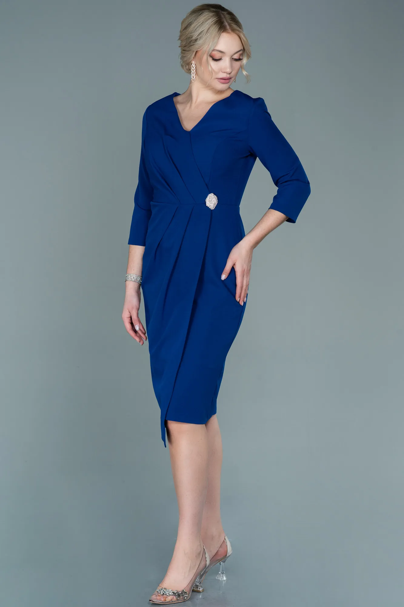 Sax Blue-Midi Invitation Dress ABK1354