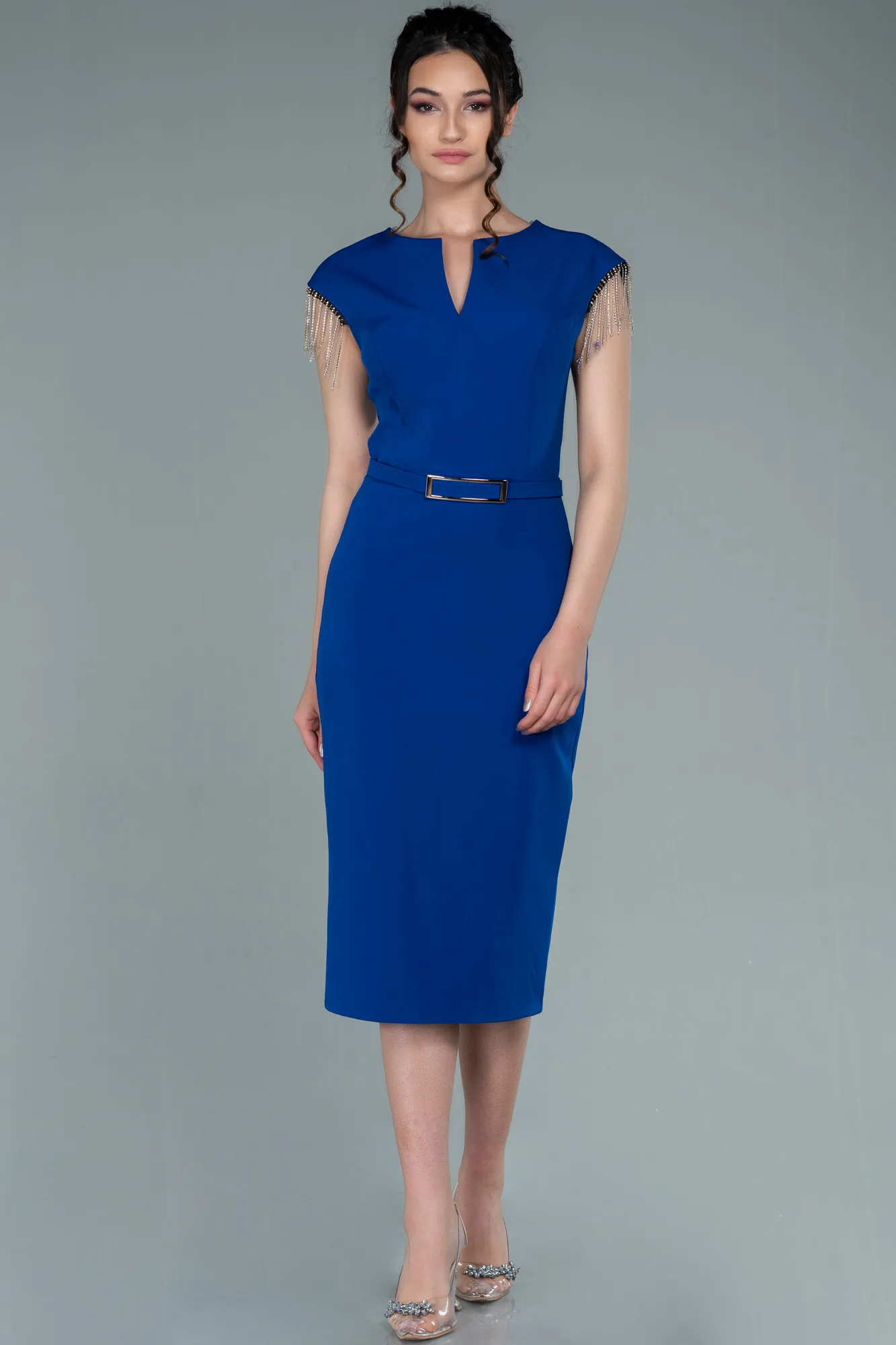 Sax Blue-Midi Invitation Dress ABK1390