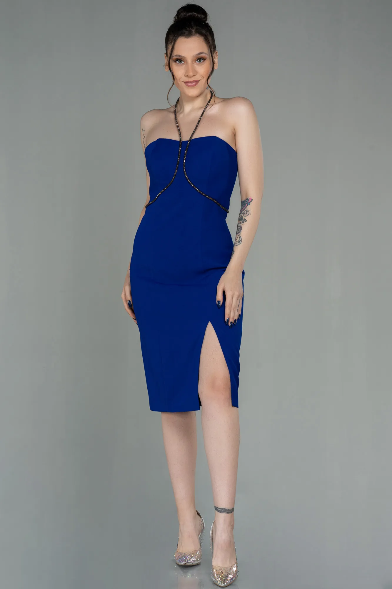 Sax Blue-Midi Invitation Dress ABK1709