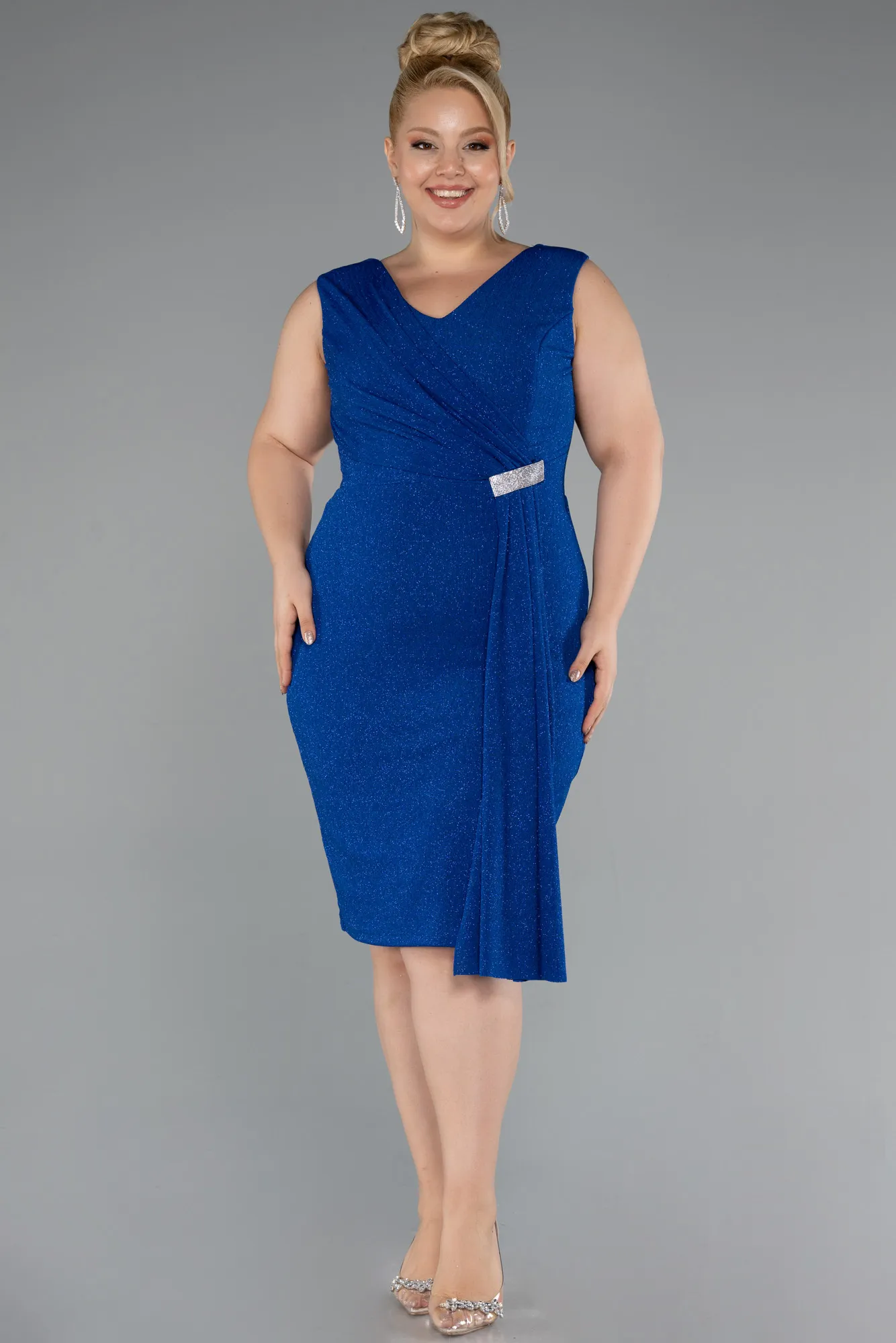 Sax Blue-Midi Oversized Evening Dress ABK1752
