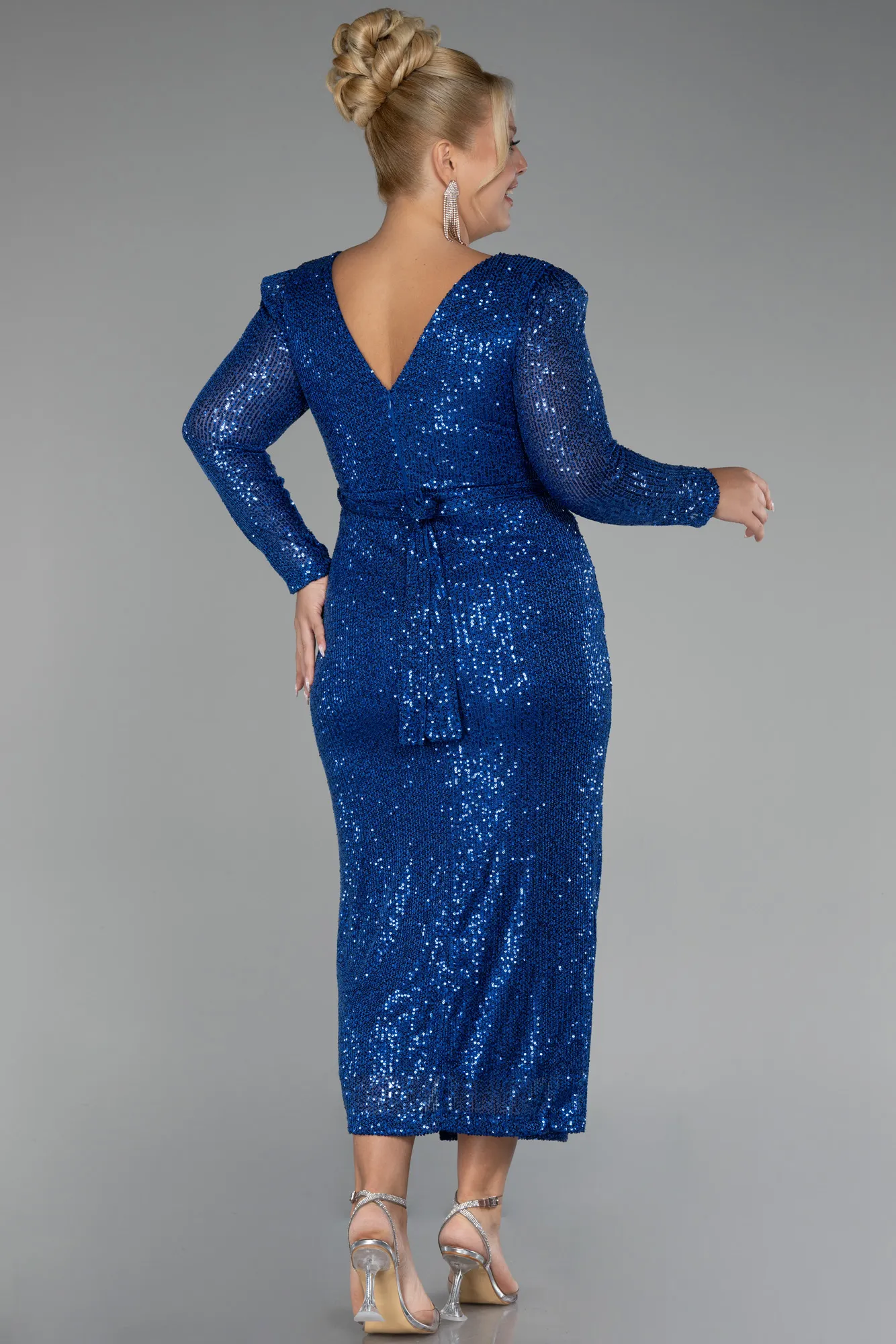 Sax Blue-Midi Plus Size Cocktail Dress ABK1956