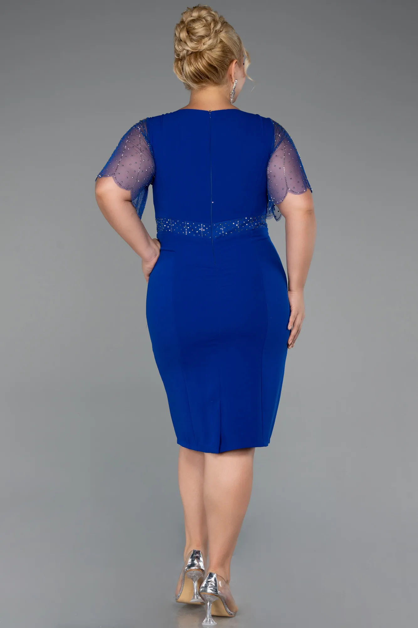 Sax Blue-Midi Plus Size Cocktail Dress ABK2381