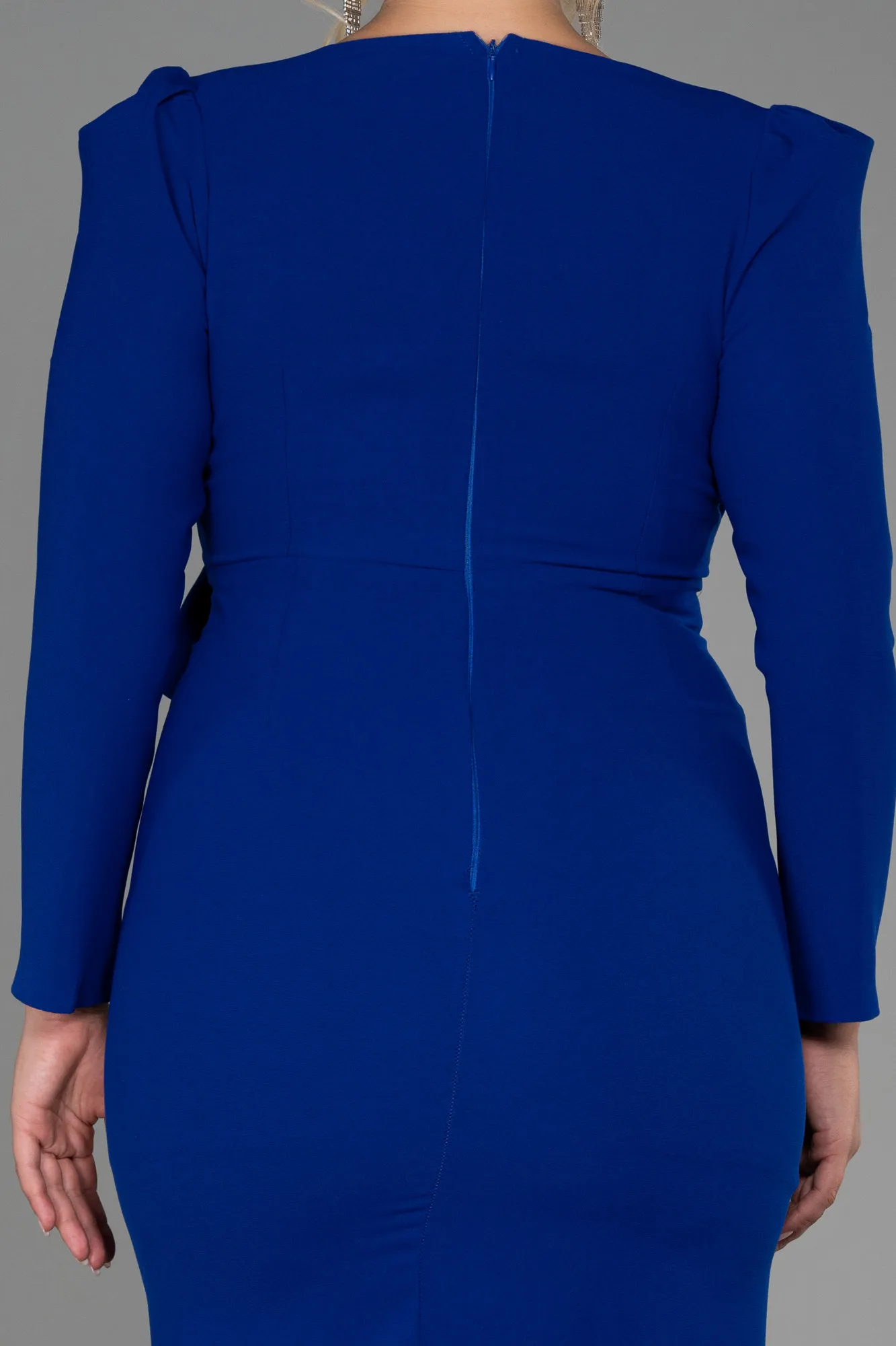 Sax Blue-Midi Plus Size Evening Dress ABK1535