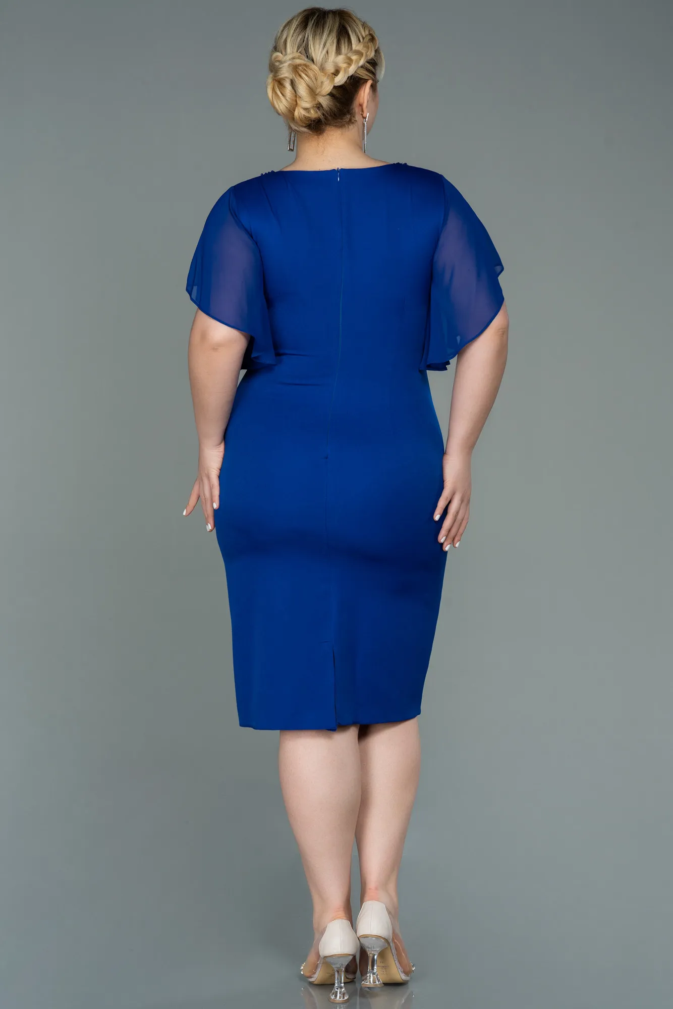Sax Blue-Midi Plus Size Evening Dress ABK1626
