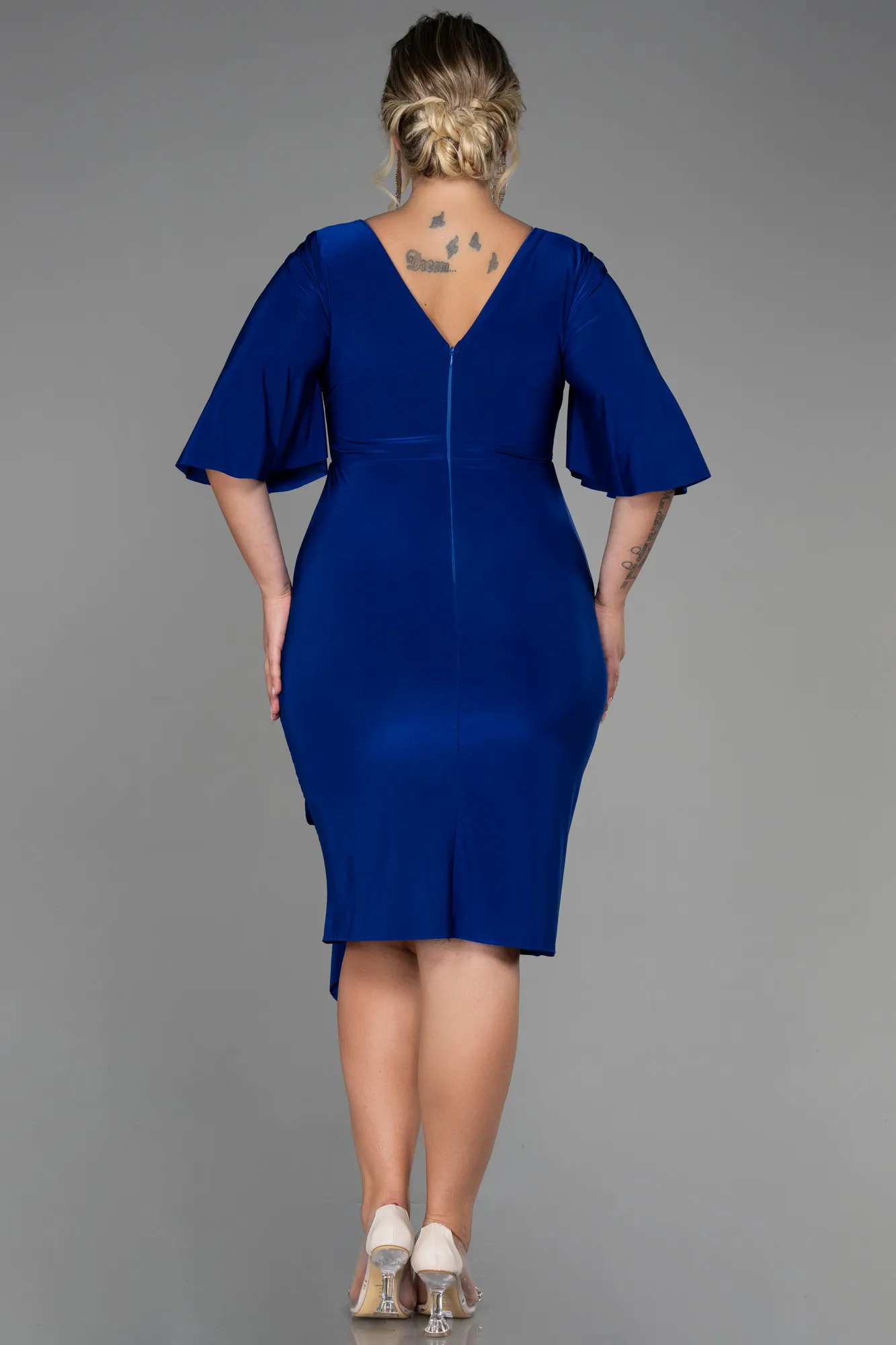 Sax Blue-Midi Plus Size Evening Dress ABK1801