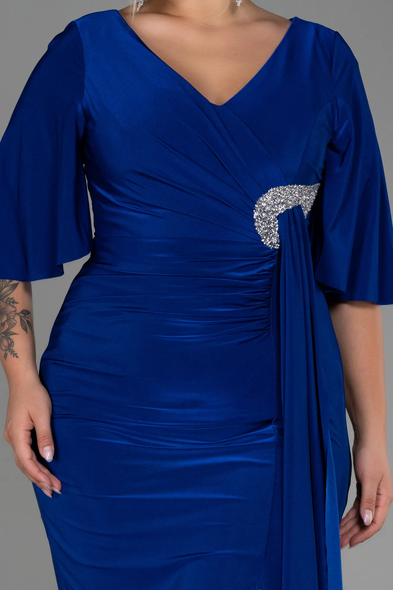 Sax Blue-Midi Plus Size Evening Dress ABK1801