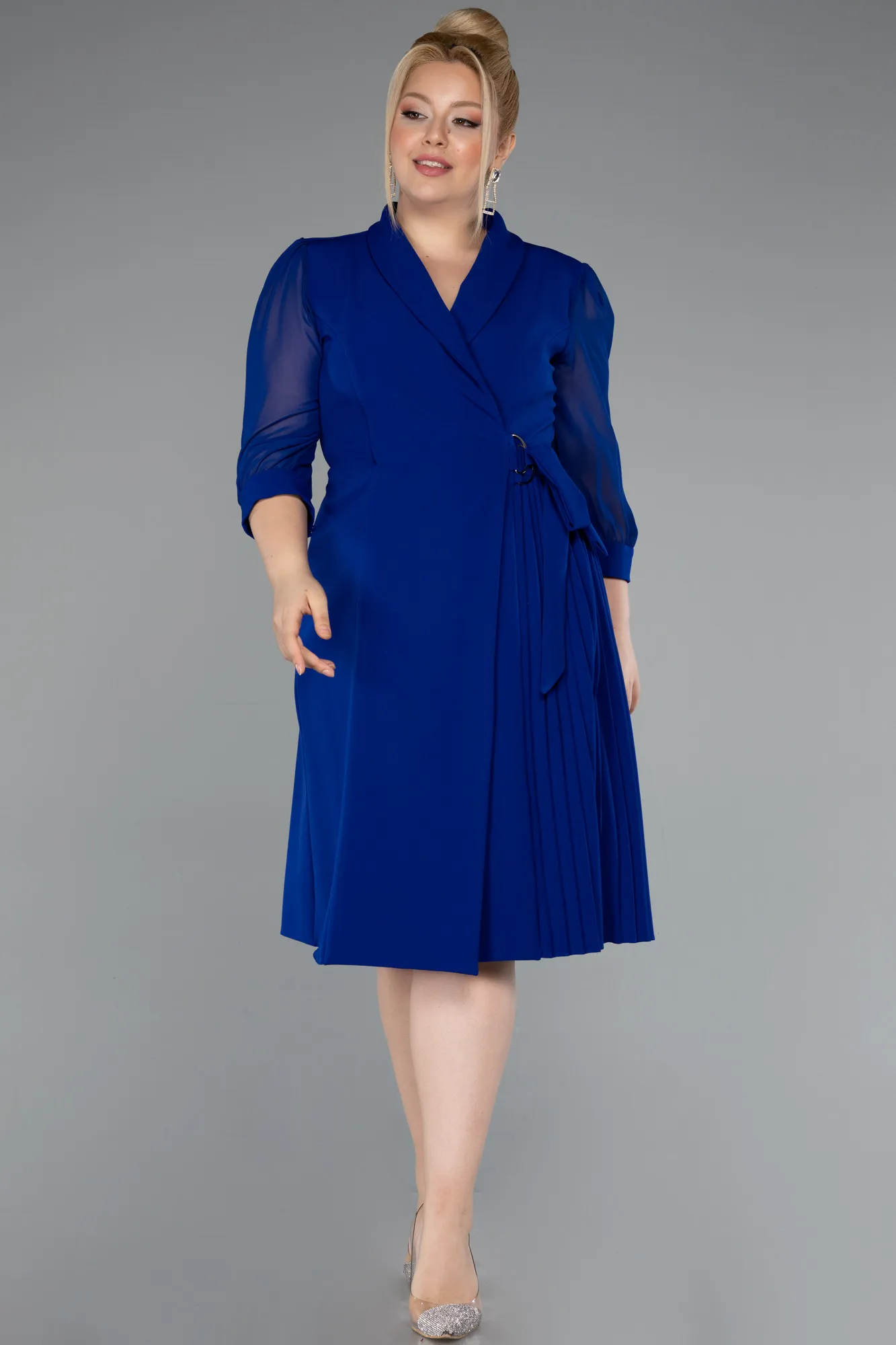 Sax Blue-Midi Plus Size Evening Dress ABK2283