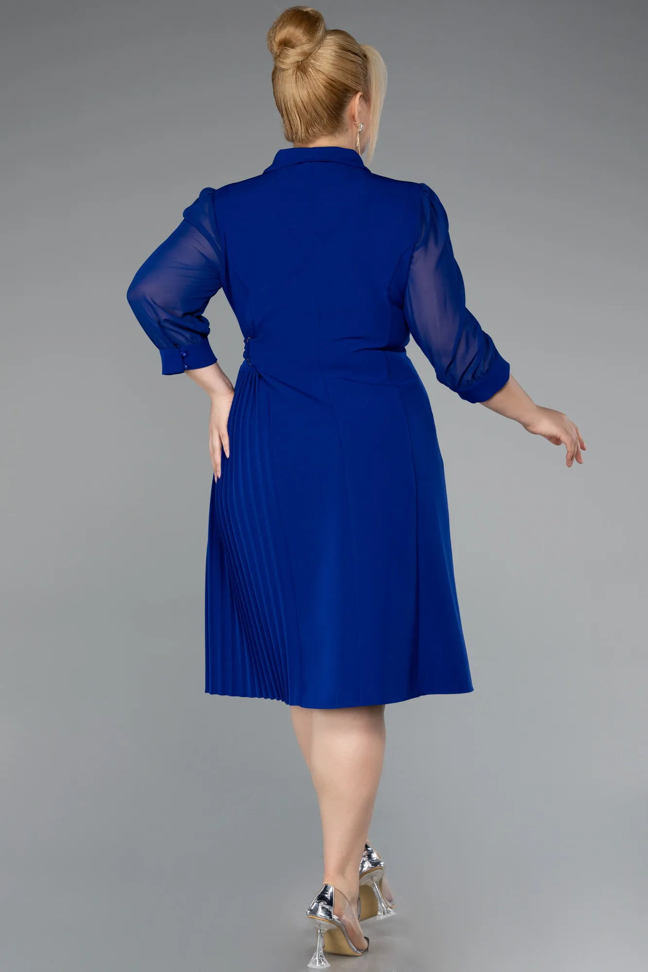 Sax Blue-Midi Plus Size Evening Dress ABK2283