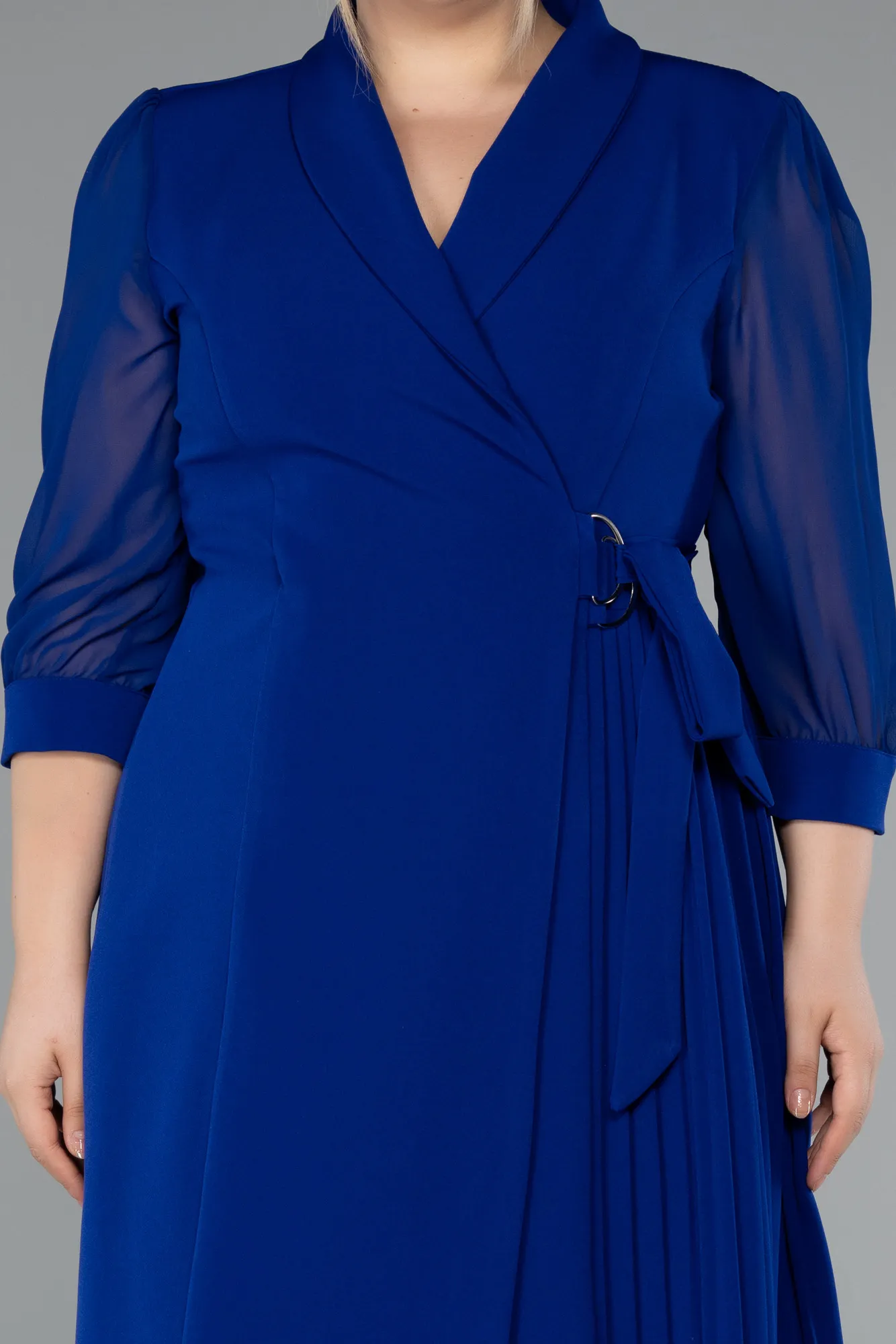 Sax Blue-Midi Plus Size Evening Dress ABK2283