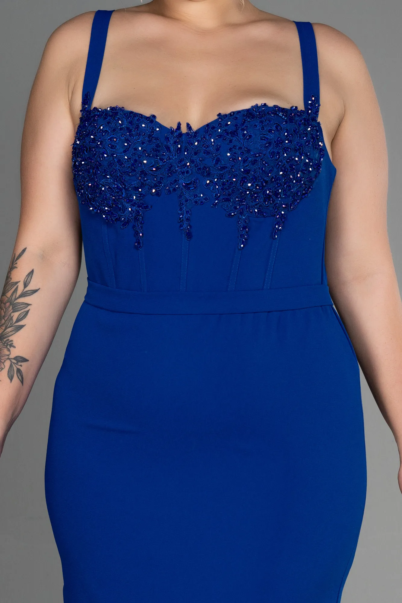 Sax Blue-Midi Plus Size Invitation Dress ABK1882
