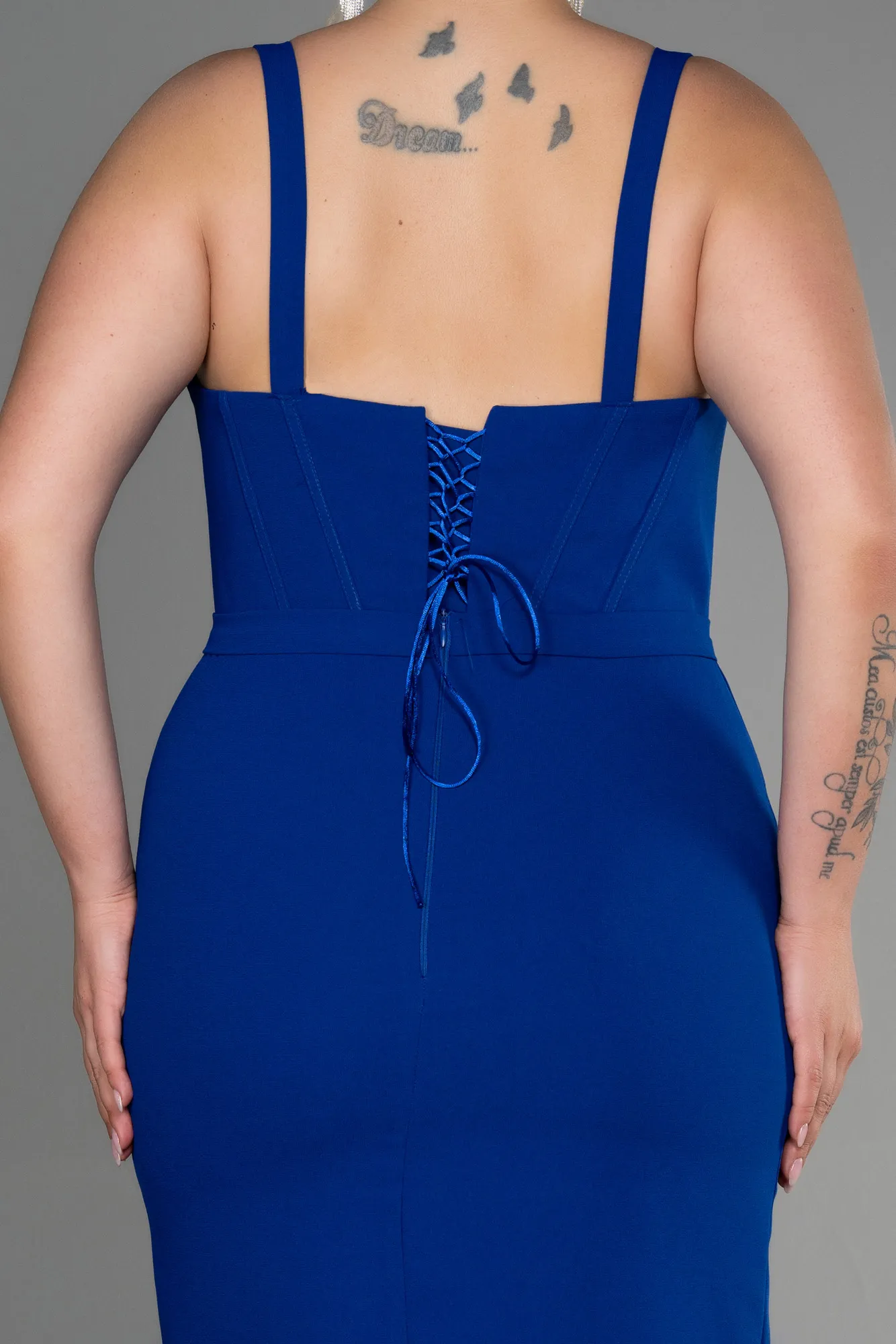 Sax Blue-Midi Plus Size Invitation Dress ABK1882