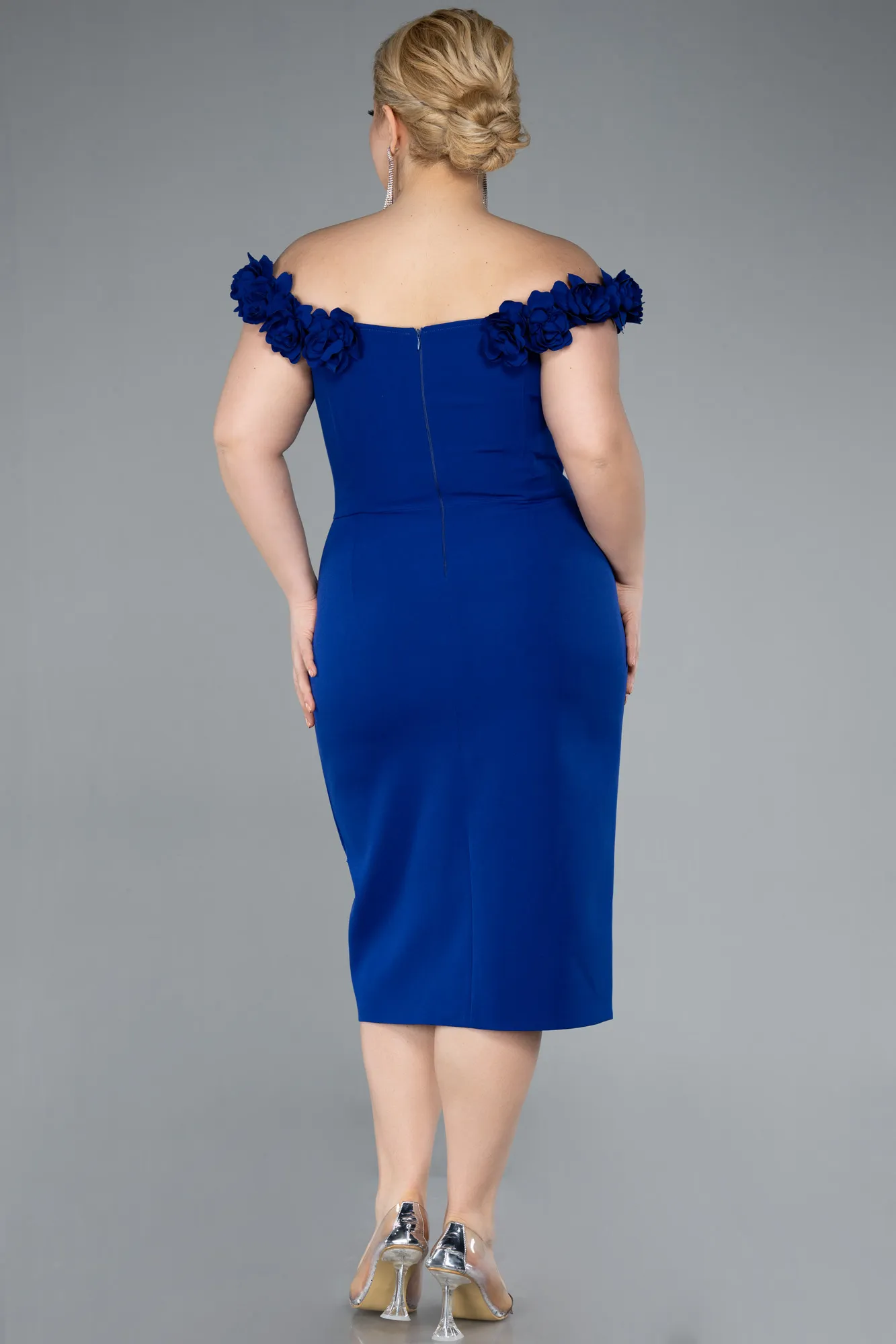 Sax Blue-Midi Plus Size Party Dress ABK2318