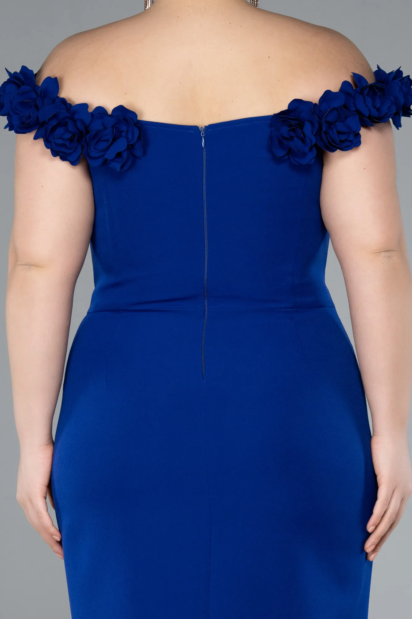 Sax Blue-Midi Plus Size Party Dress ABK2318