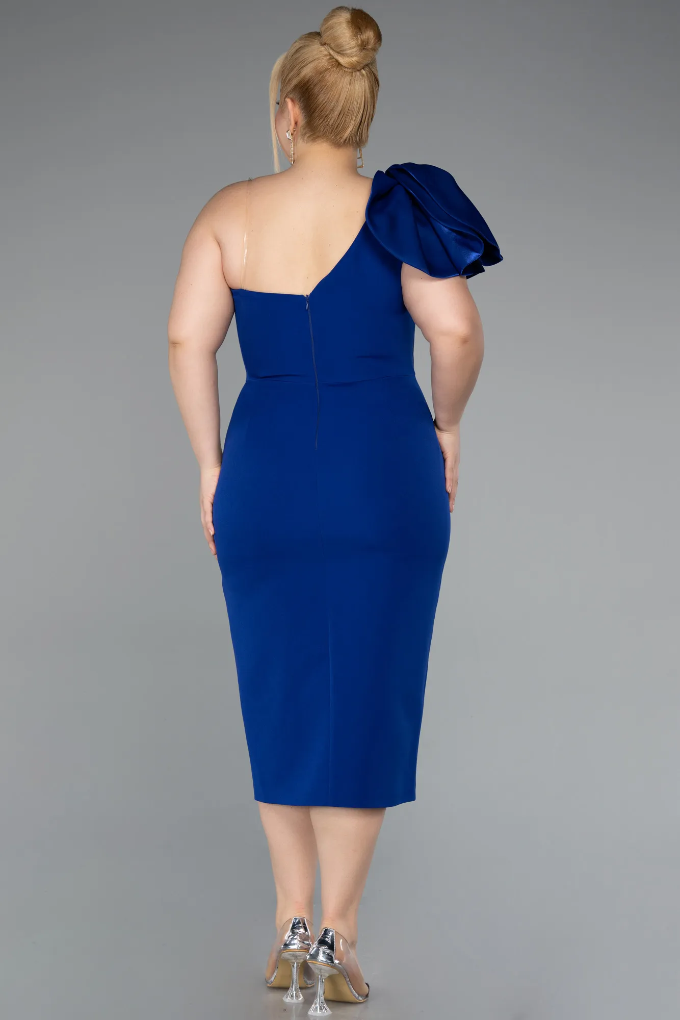 Sax Blue-Midi Plus Size Party Dress ABK2319