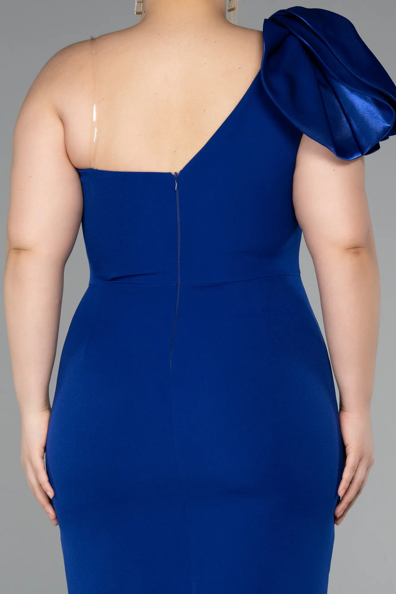 Sax Blue-Midi Plus Size Party Dress ABK2319