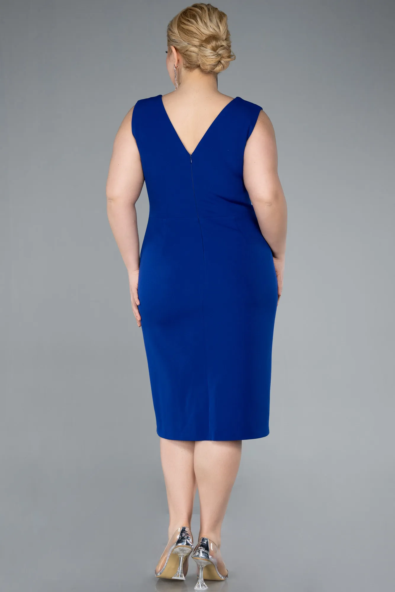 Sax Blue-Midi Plus Size Party Dress ABK2320