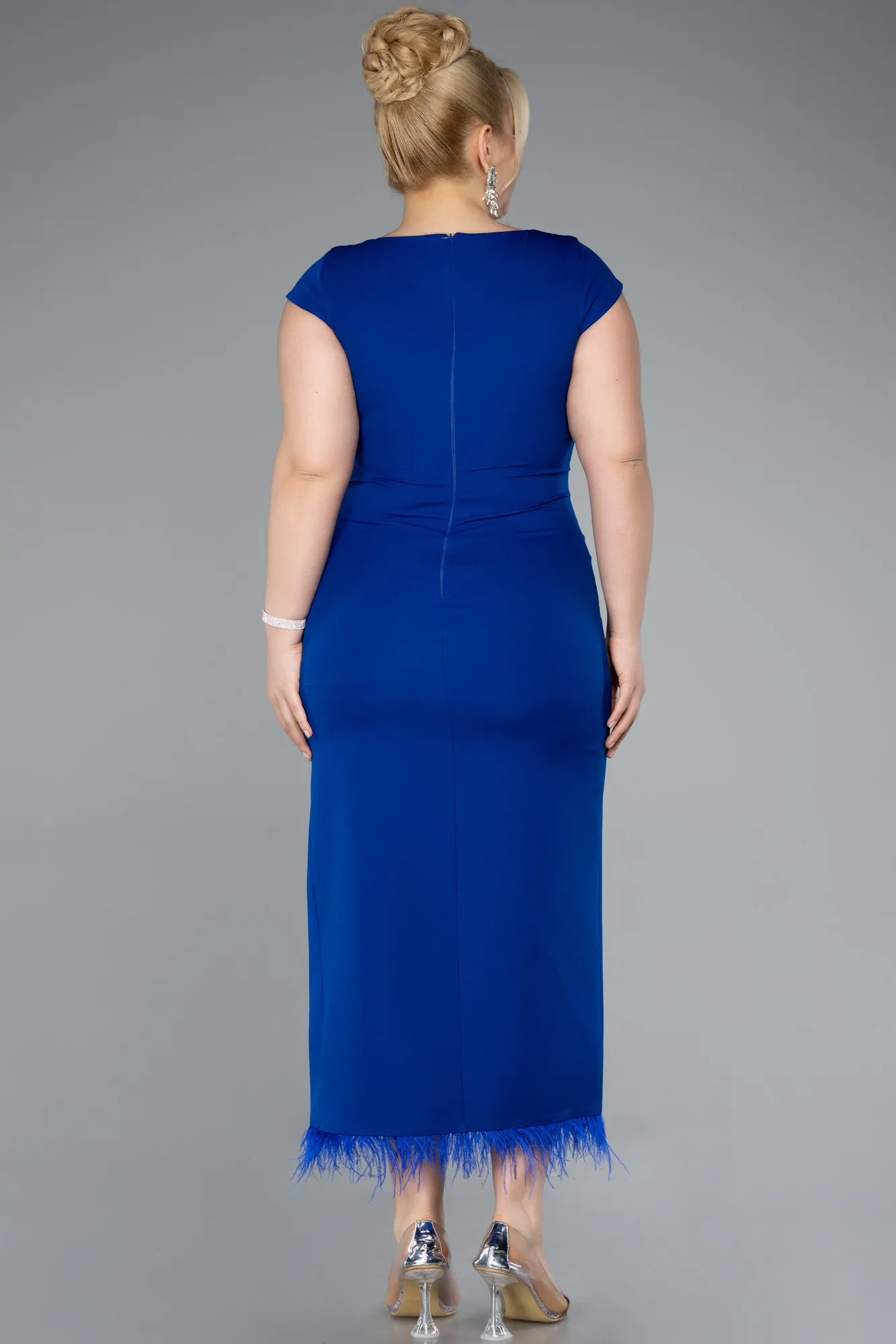 Sax Blue-Midi Plus Size Party Dress ABK2340