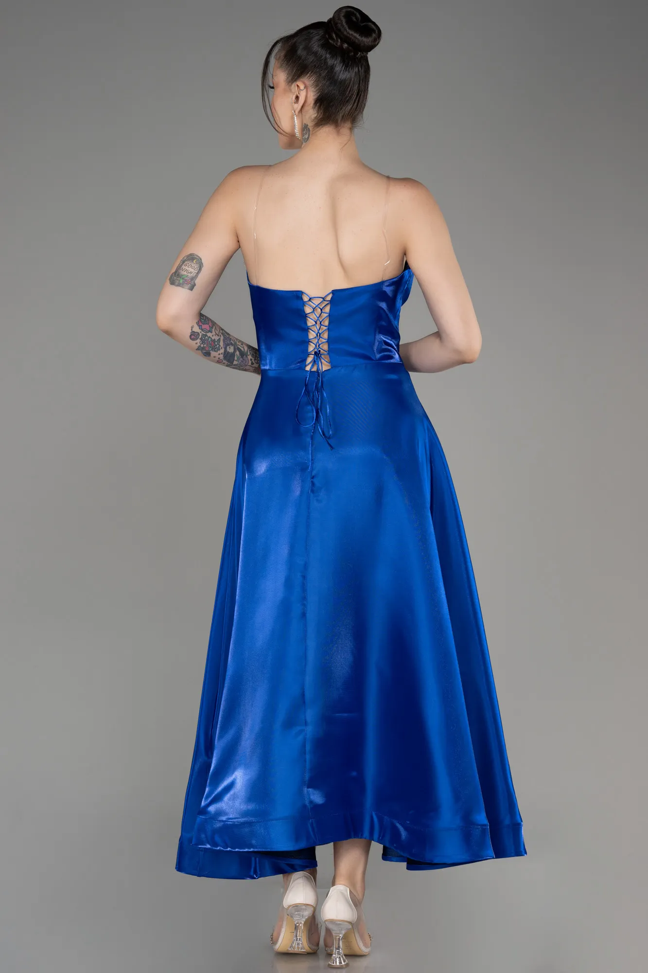 Sax Blue-Midi Satin Cocktail Dress ABK2018