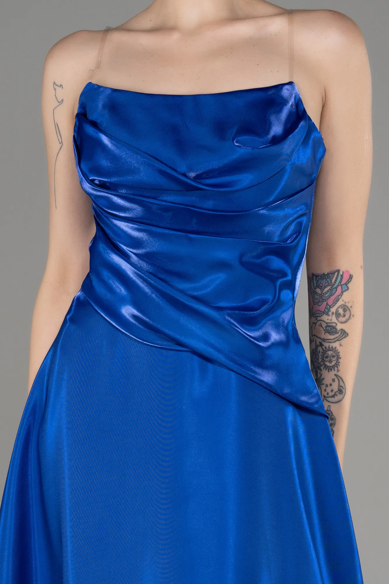 Sax Blue-Midi Satin Cocktail Dress ABK2018