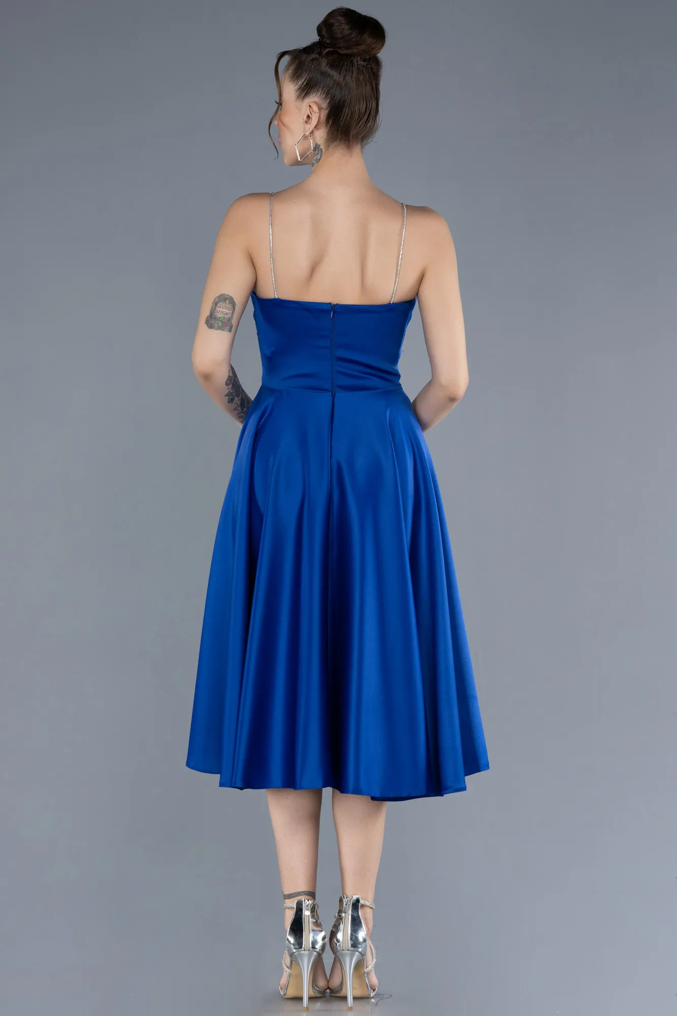 Sax Blue-Midi Satin Cocktail Dress ABK2240