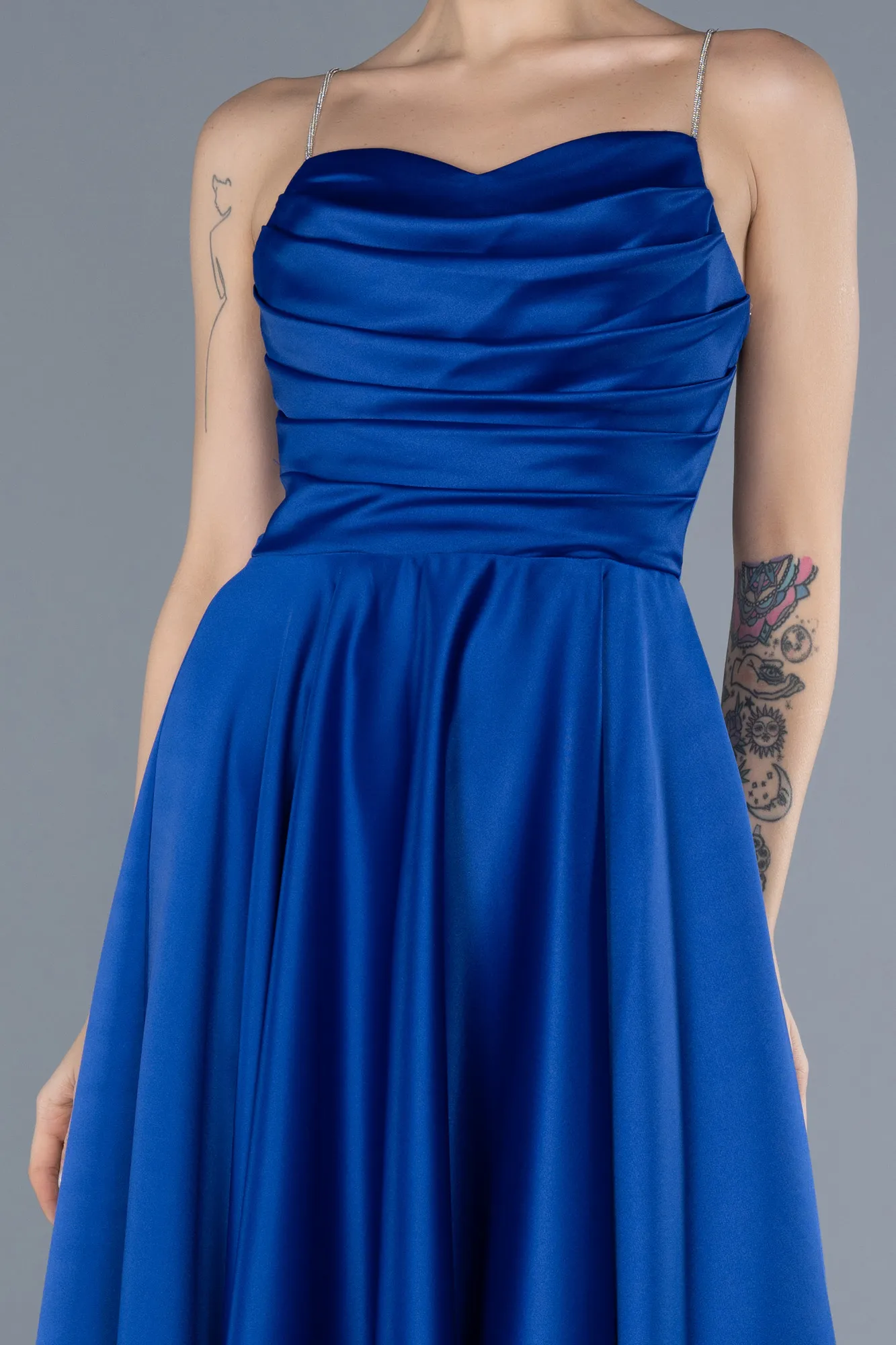 Sax Blue-Midi Satin Cocktail Dress ABK2240