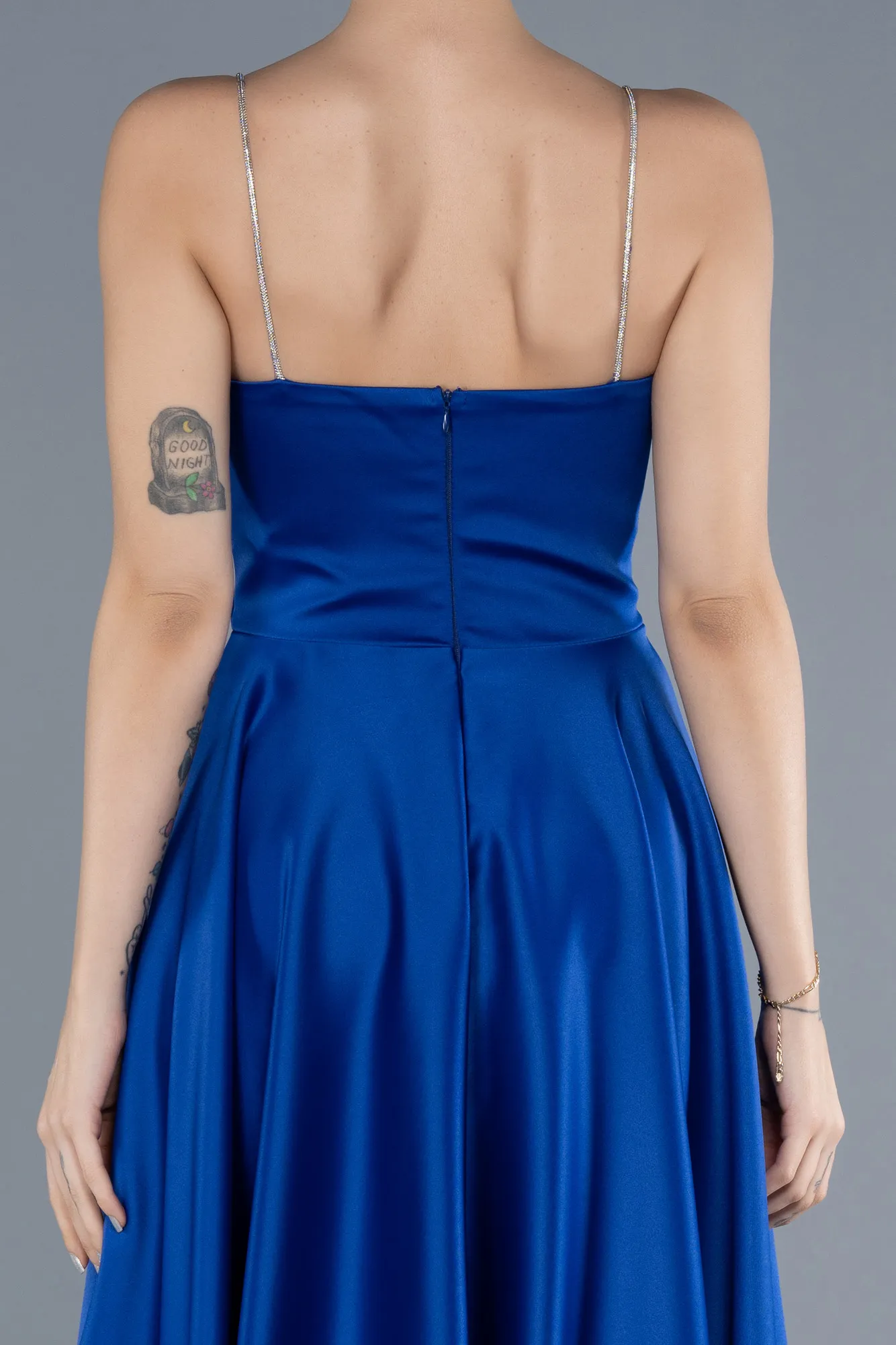 Sax Blue-Midi Satin Cocktail Dress ABK2240