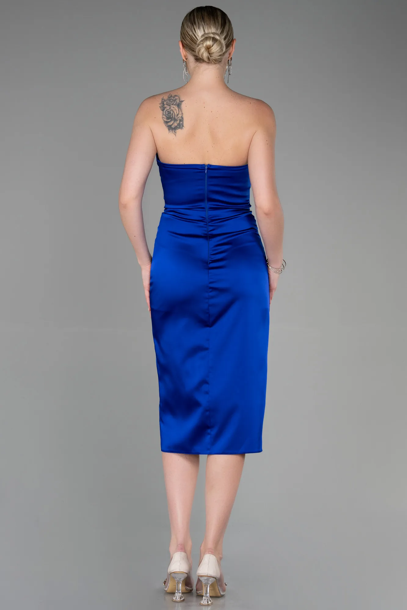 Sax Blue-Midi Satin Invitation Dress ABK1845