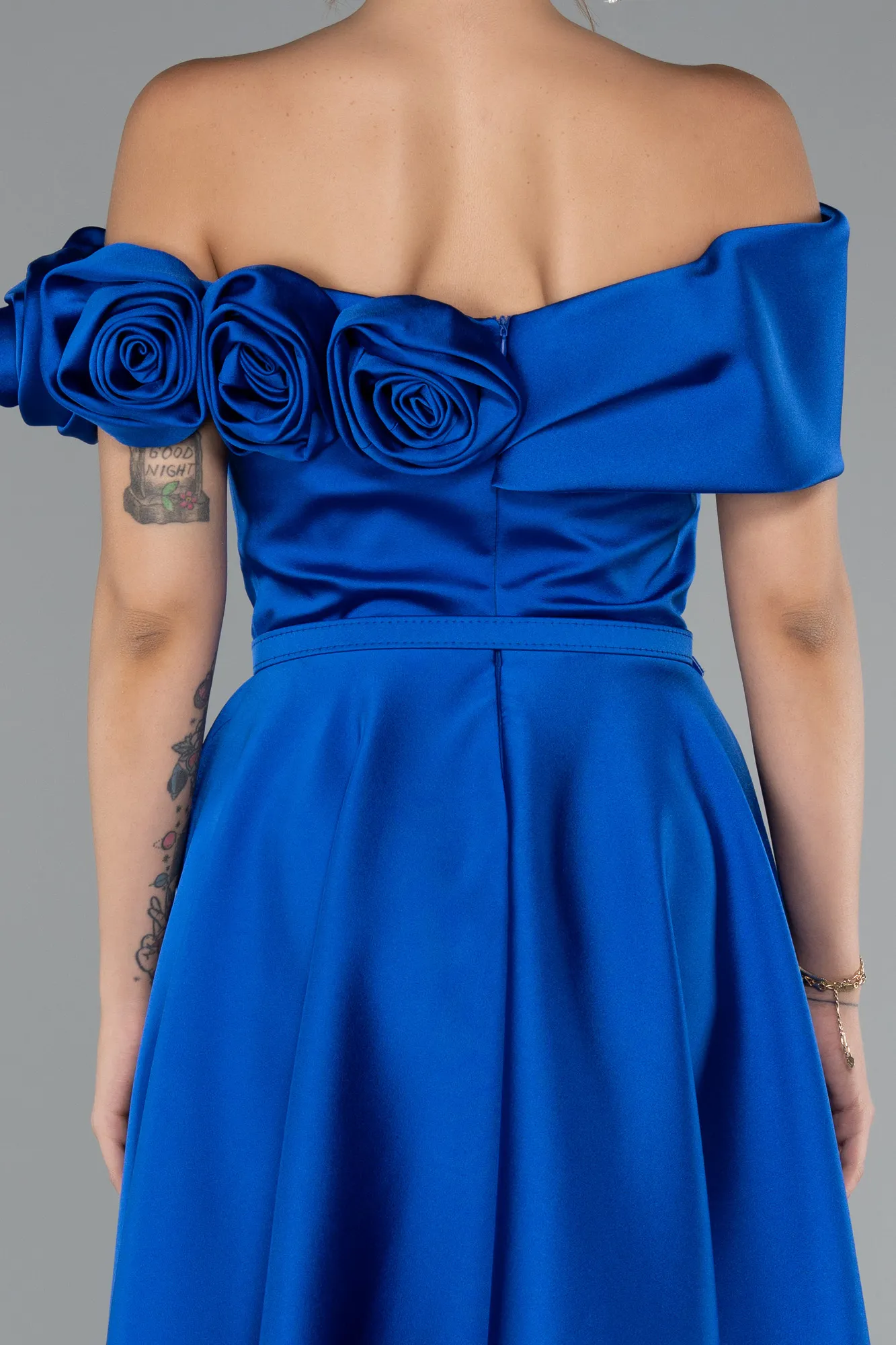Sax Blue-Midi Satin Party Dress ABK2410