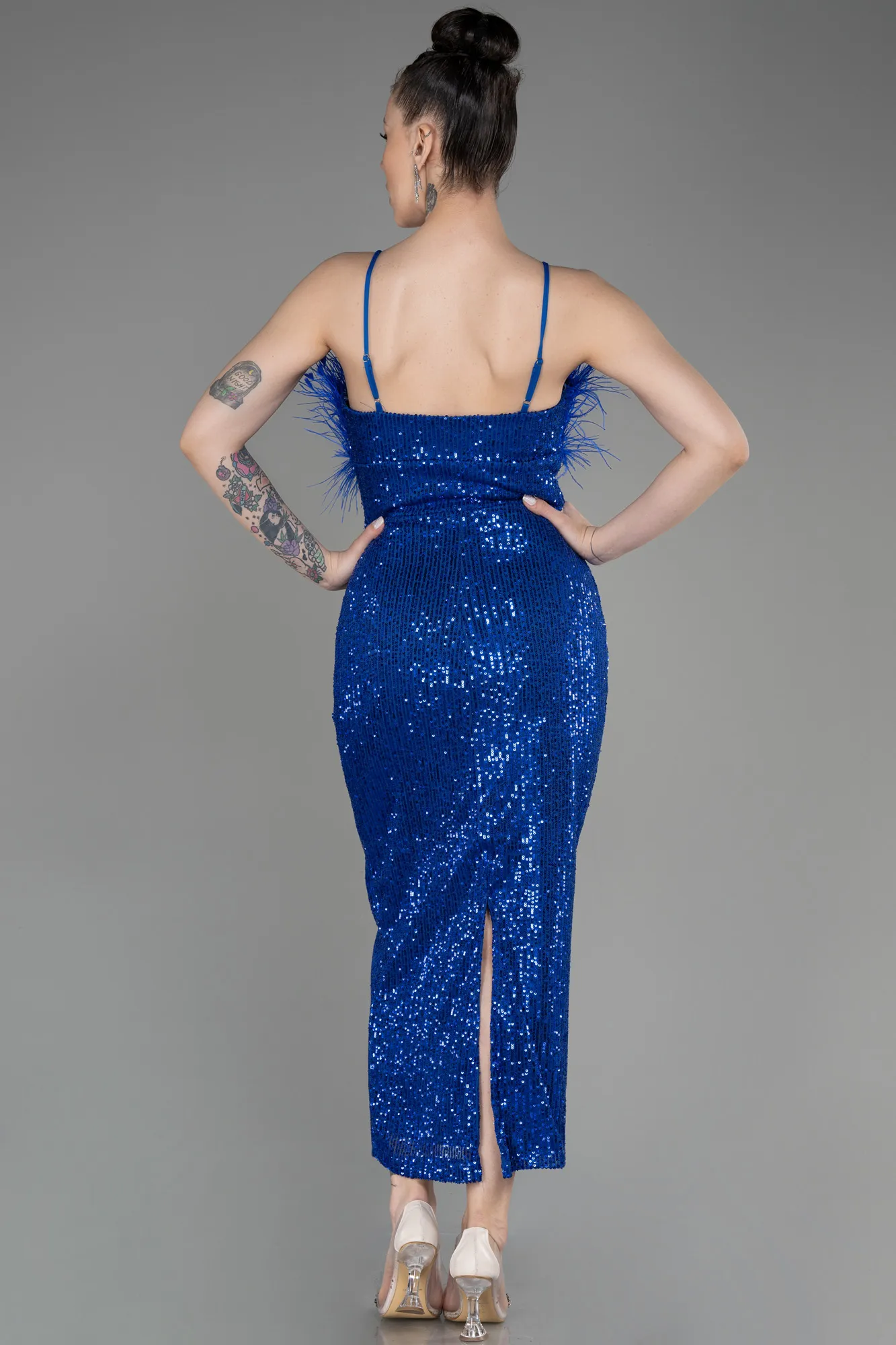 Sax Blue-Midi Scaly Cocktail Dress ABU3812