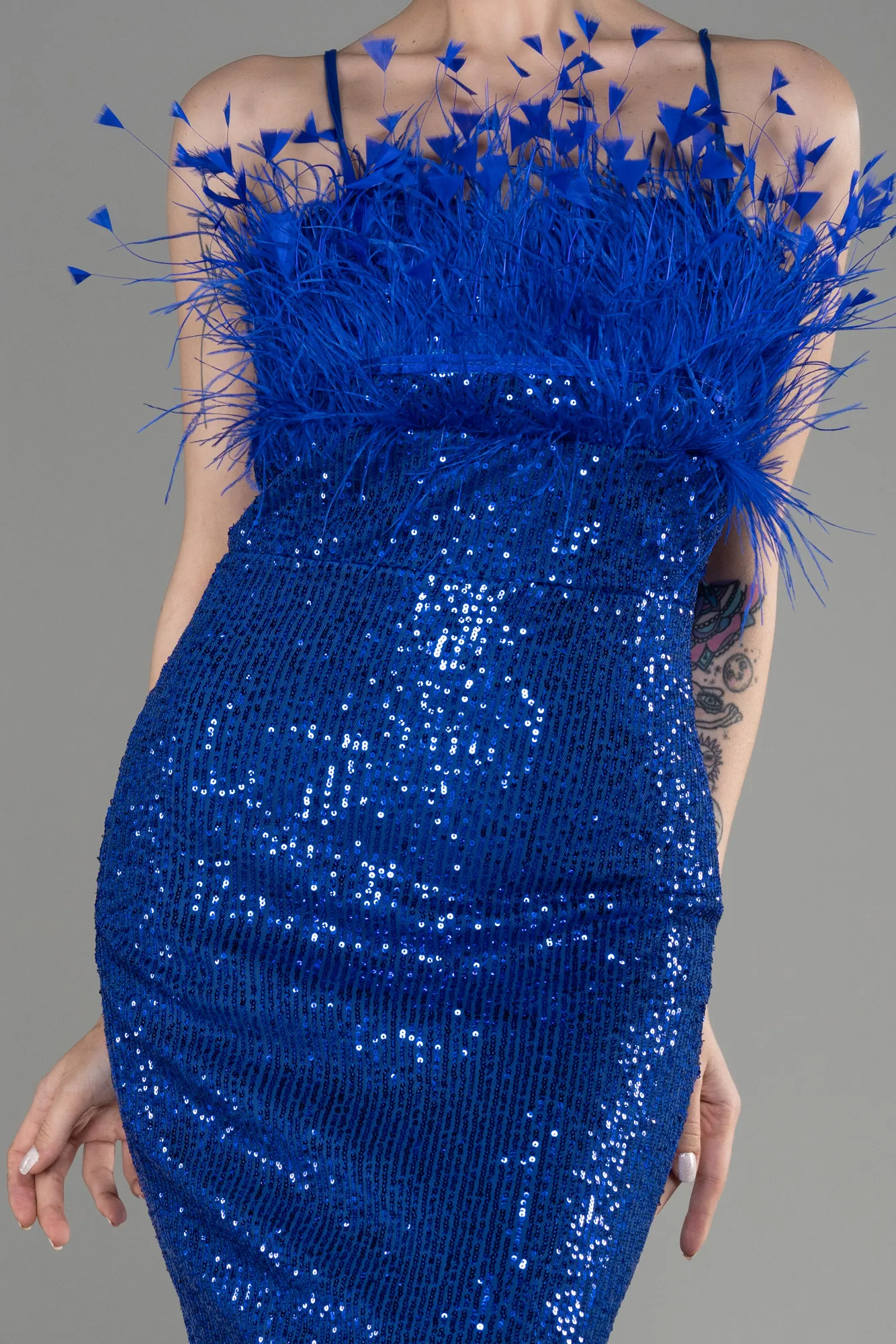 Sax Blue-Midi Scaly Cocktail Dress ABU3812