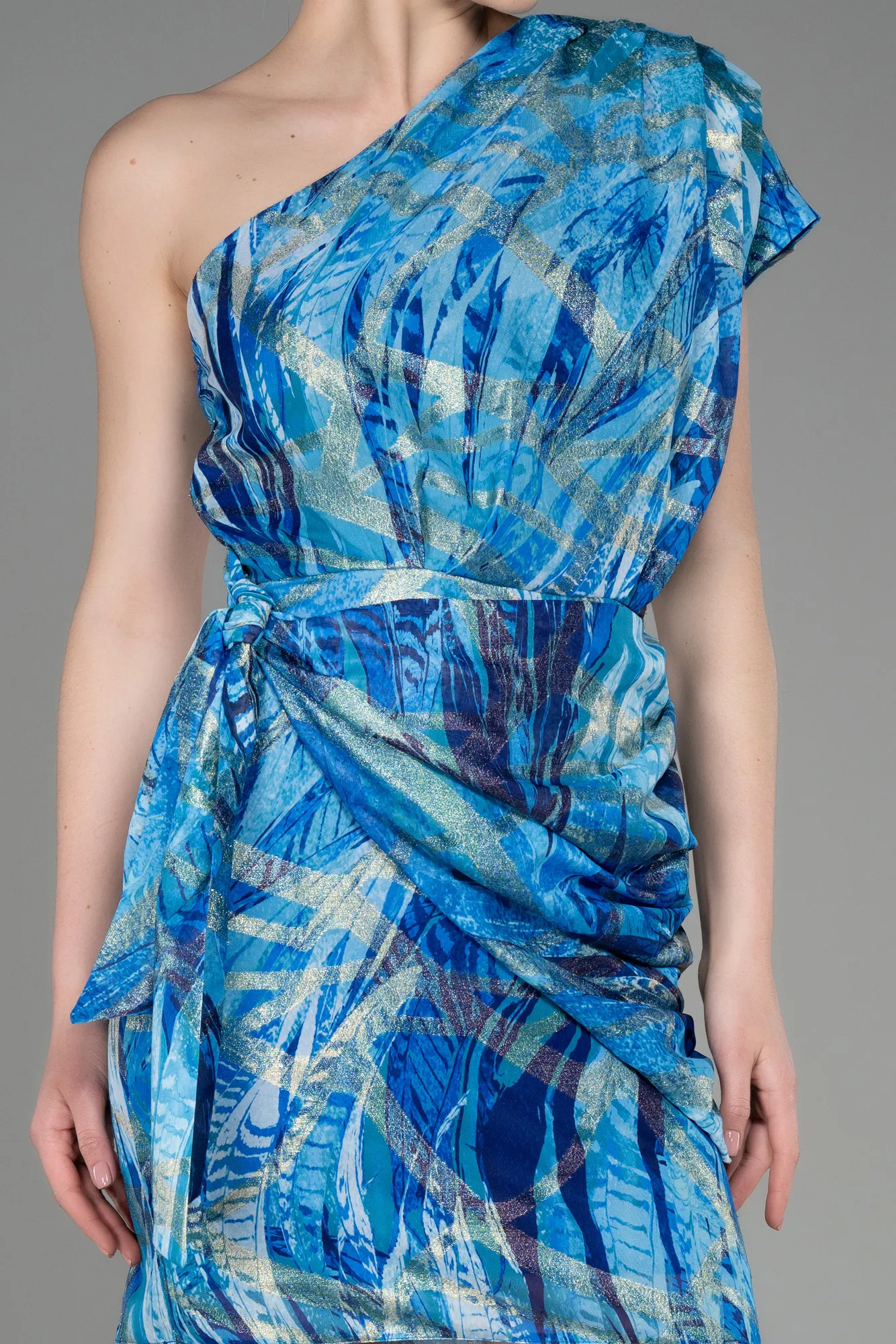 Sax Blue-Short Chiffon Cocktail Dress ABK2008