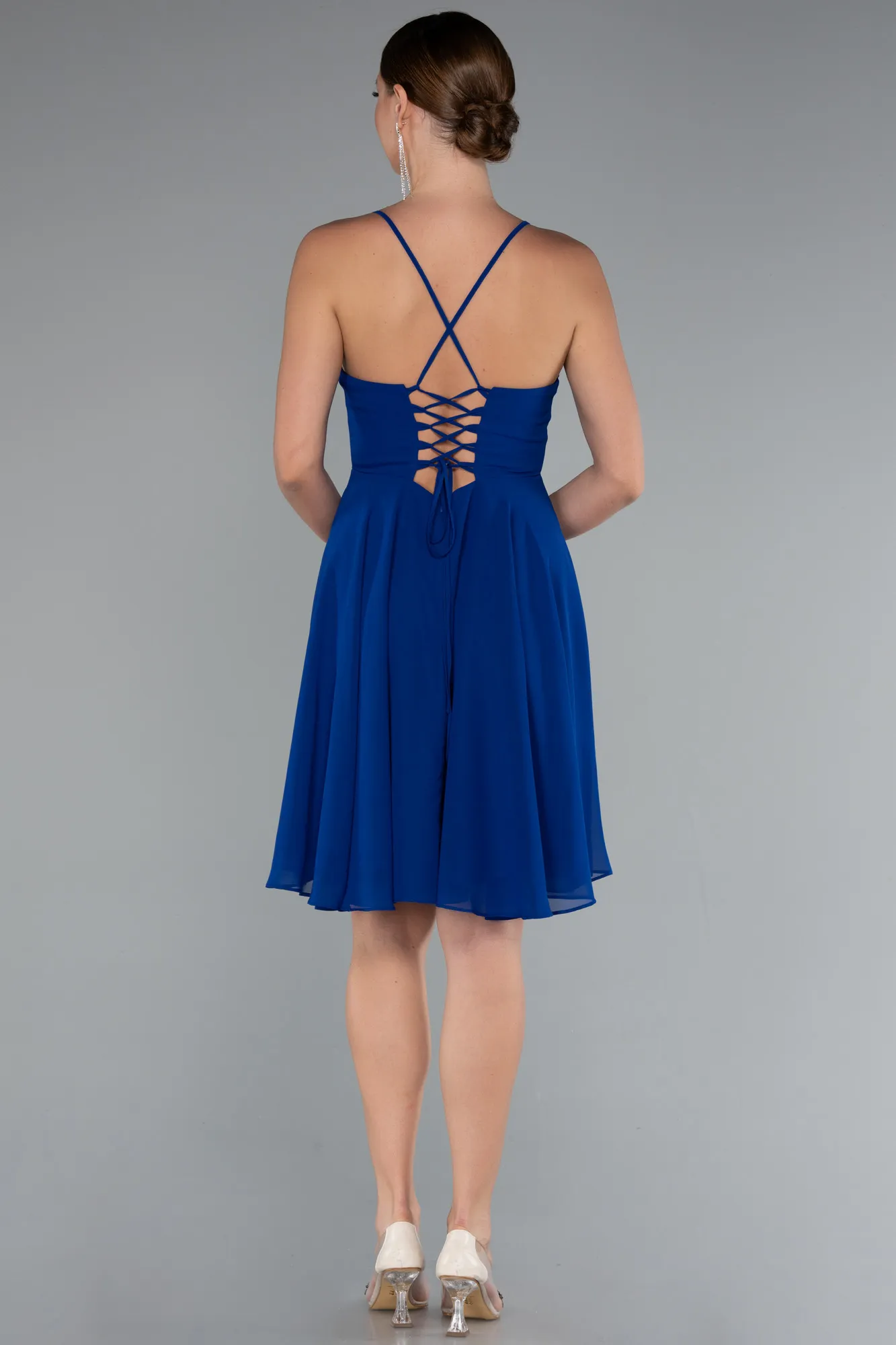 Sax Blue-Short Chiffon Cocktail Dress ABK2358