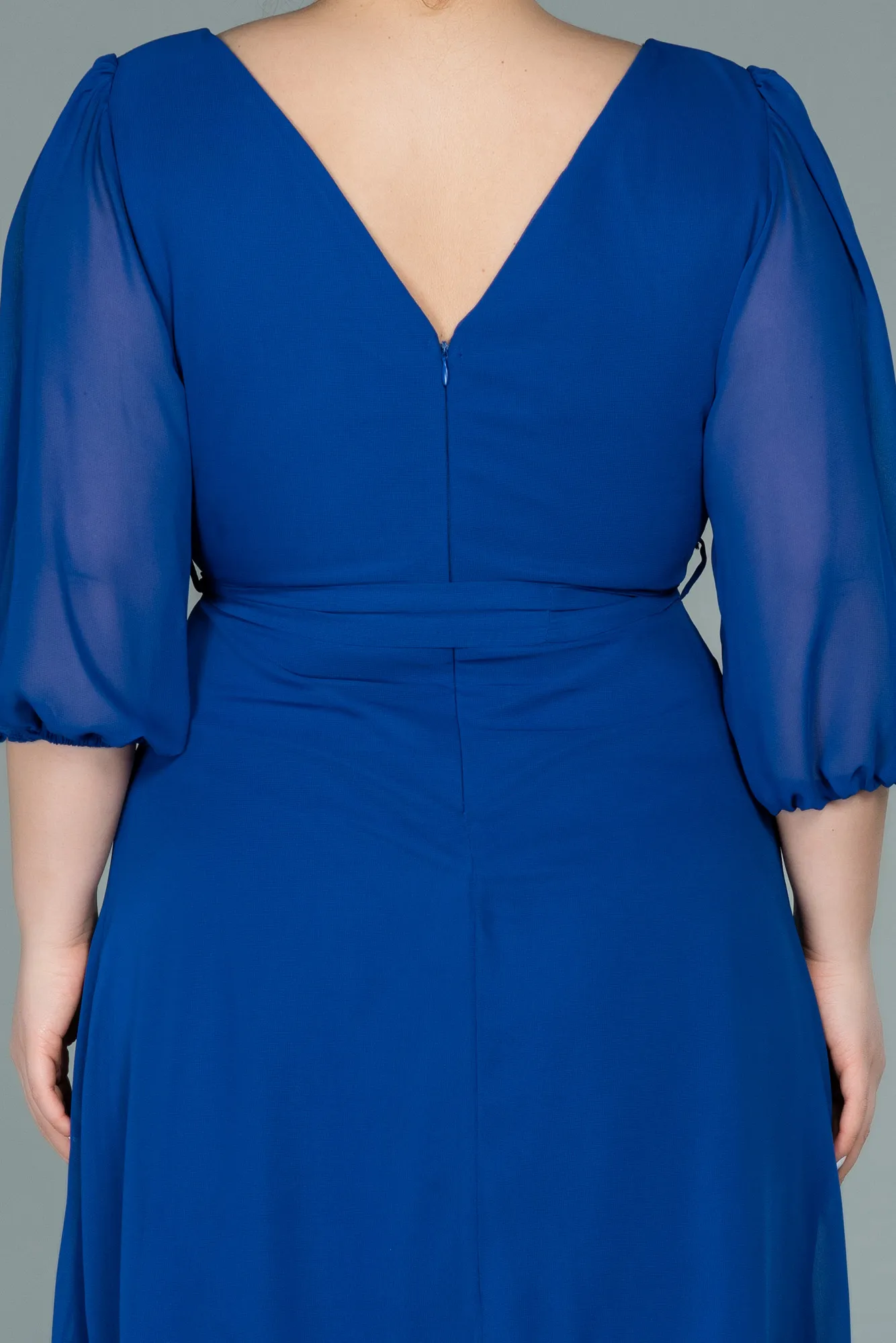 Sax Blue-Short Chiffon Oversized Evening Dress ABK1340