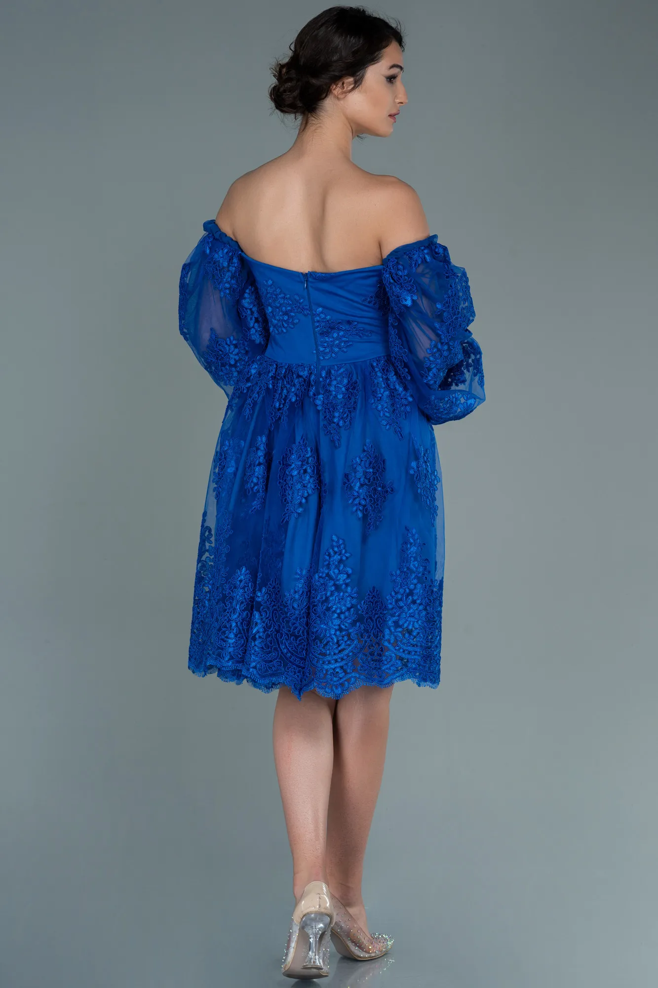 Sax Blue-Short Laced Invitation Dress ABK1549